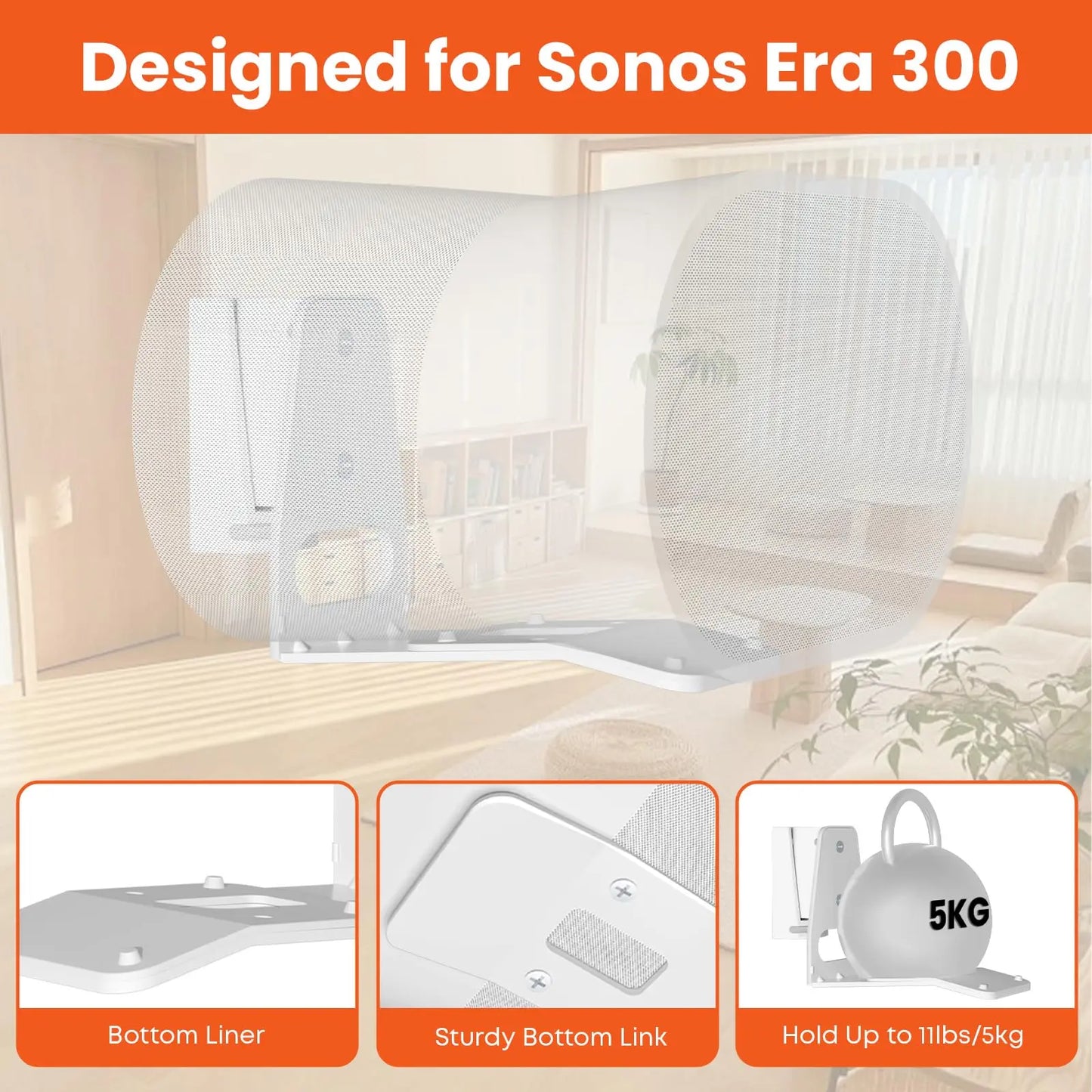 PUTORSEN Wall Mount Bracket for Sonos Era 300,Tilt & Swivel Speaker Shelf Bracket for Best Audio Enjoyment,Cable Management,Hold up to 11lbs(Single Pack,White) PUTORSEN