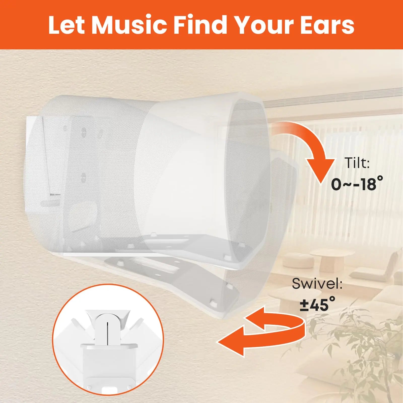 PUTORSEN Wall Mount Bracket for Sonos Era 300,Tilt & Swivel Speaker Shelf Bracket for Best Audio Enjoyment,Cable Management,Hold up to 11lbs(Single Pack,White) PUTORSEN