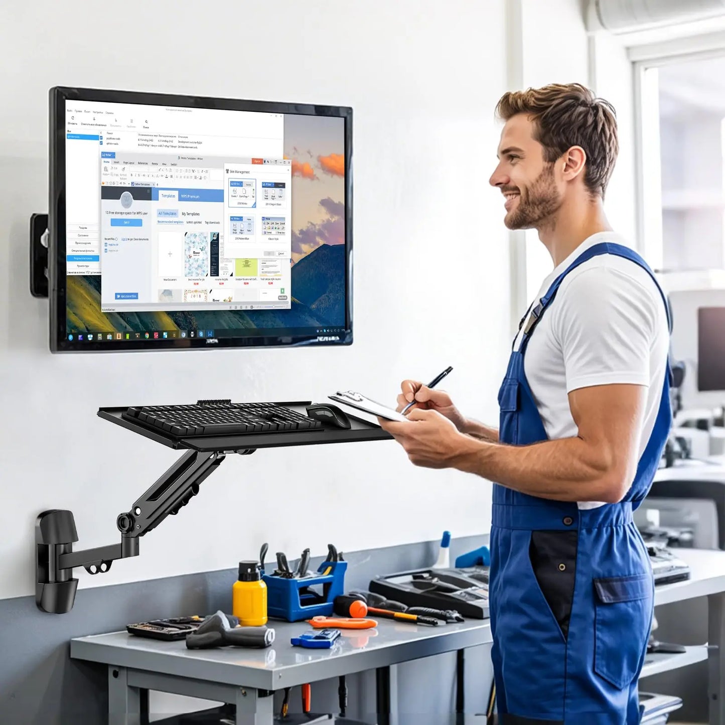 PUTORSEN Wall Mount Keyboard Tray- Keyboard and Mouse Stand & Monitor Mount Arm,Height Adjustable Typing Platform Holds up to 26.4 lbs PUTORSEN