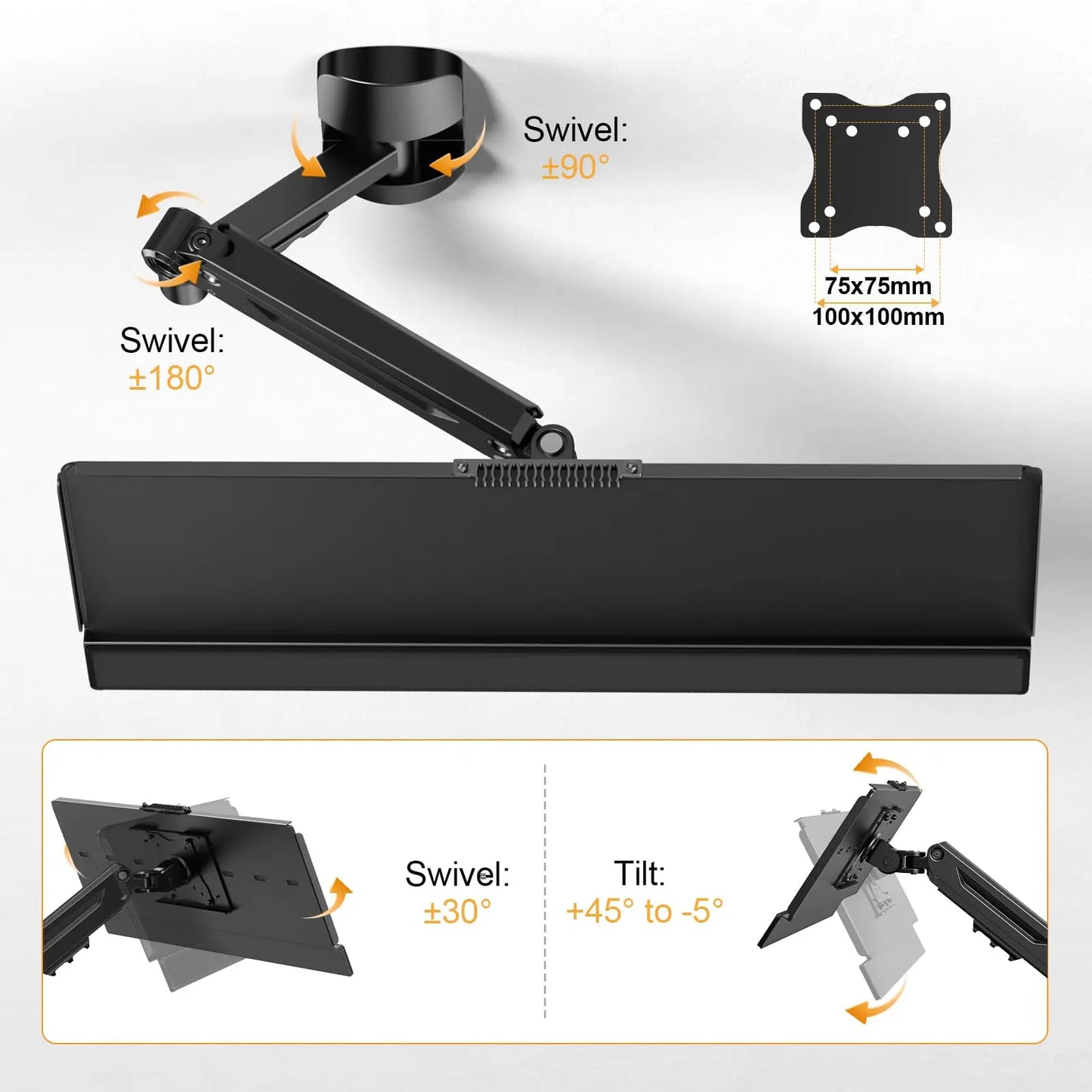 PUTORSEN Wall Mount Keyboard Tray- Keyboard and Mouse Stand & Monitor Mount Arm,Height Adjustable Typing Platform Holds up to 26.4 lbs PUTORSEN