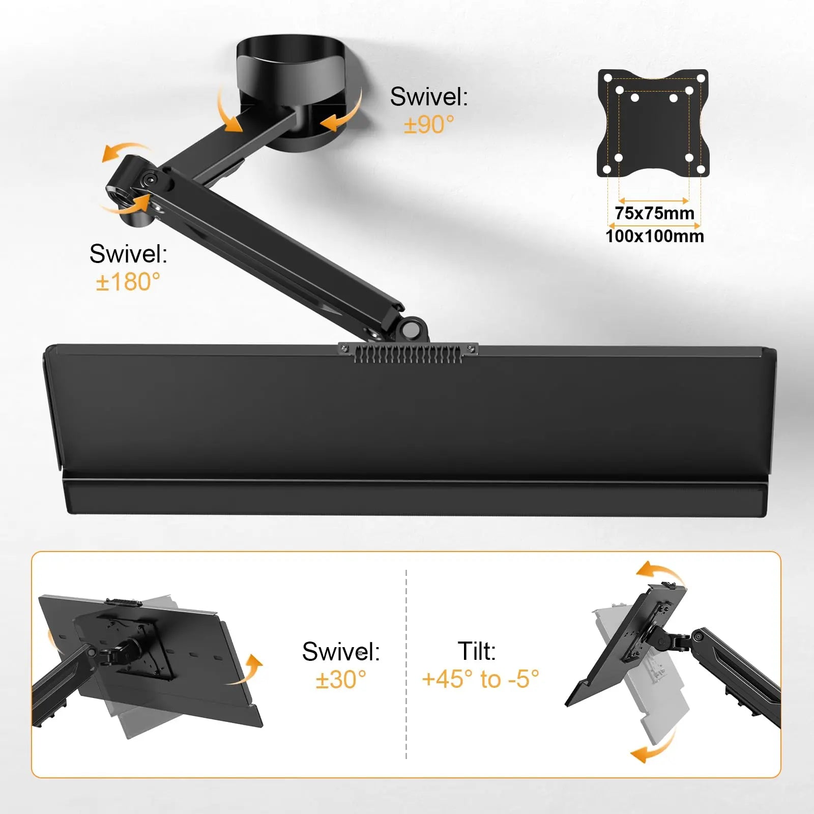 PUTORSEN Wall Mount Keyboard Tray- Keyboard and Mouse Stand & Monitor Mount Arm,Height Adjustable Typing Platform Holds up to 26.4 lbs PUTORSEN