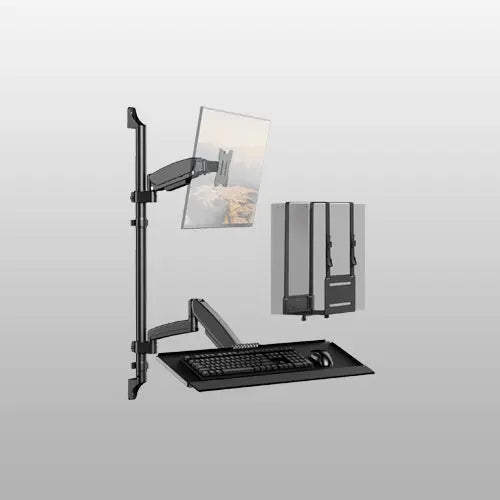 PUTORSEN Wall Mount Monitor Arm, Keyboard Tray and CPU Holder Included Height Adjustable Full Motion Arm for 17 to 32 Inch, Sit Stand Workstation, VESA 75x75/100x100, Black PUTORSEN