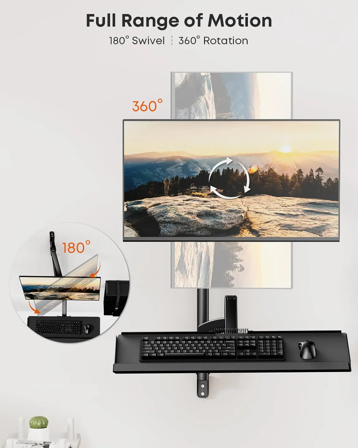 PUTORSEN Wall Mount Monitor Arm, Keyboard Tray and CPU Holder Included Height Adjustable Full Motion Arm for 17 to 32 Inch, Sit Stand Workstation, VESA 75x75/100x100, Black PUTORSEN