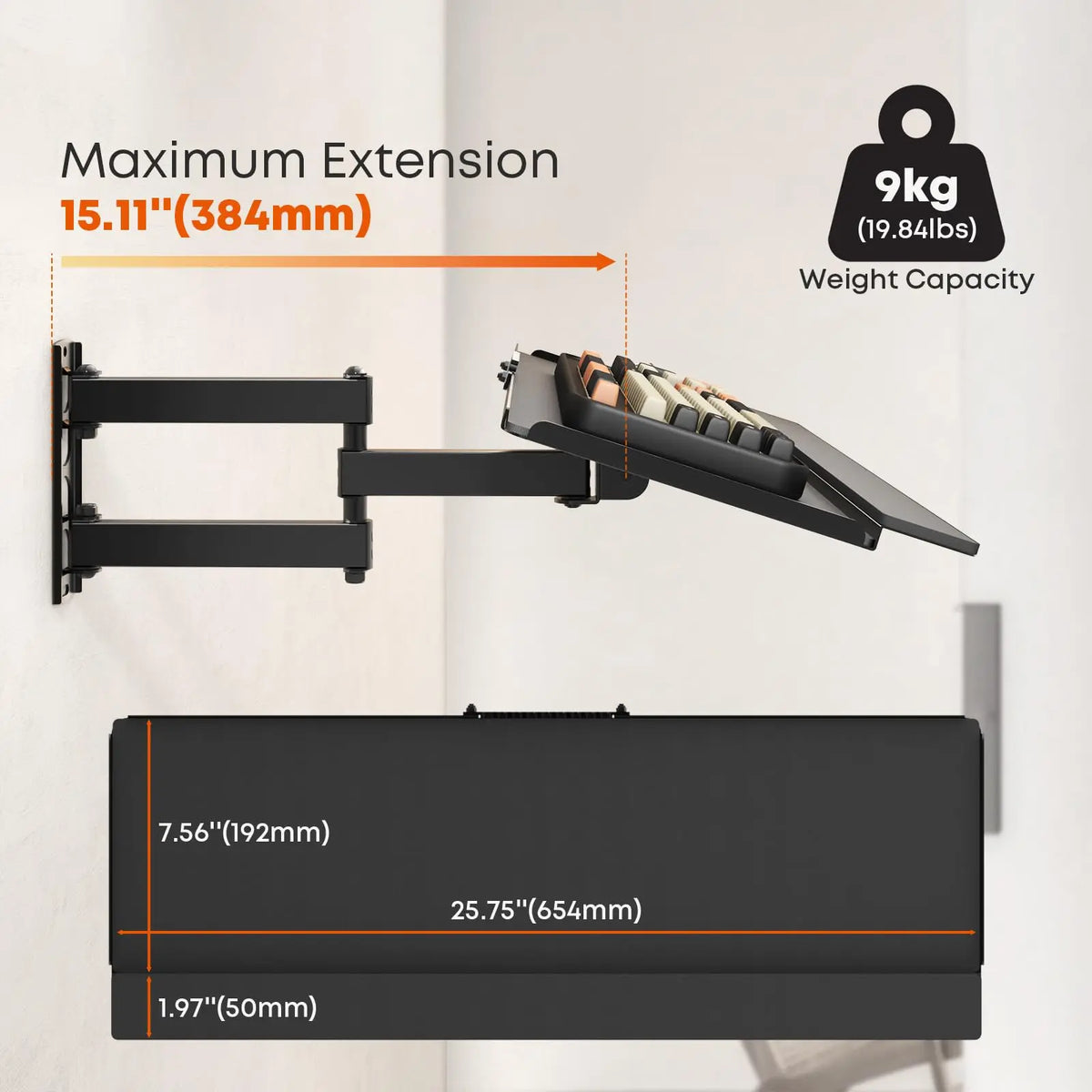 PUTORSEN Wall Mount Monitor Arm, Keyboard Tray and CPU Holder Included Height Adjustable Full Motion Arm for 17 to 32 Inch, Sit Stand Workstation, VESA 75x75/100x100, Black PUTORSEN