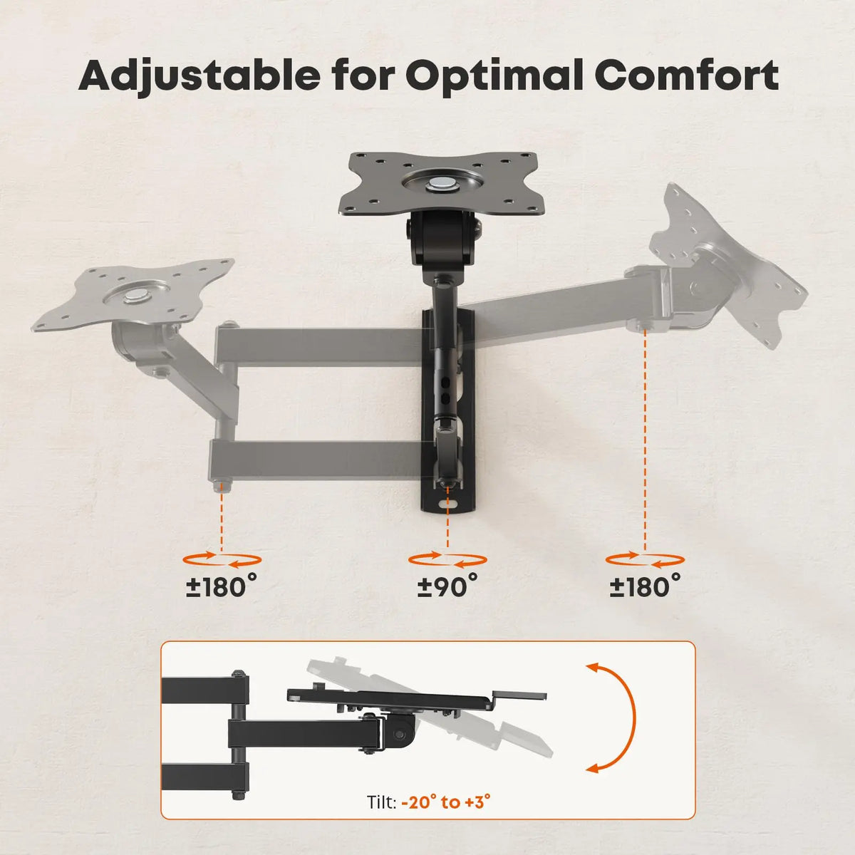 PUTORSEN Wall Mount Monitor Arm, Keyboard Tray and CPU Holder Included Height Adjustable Full Motion Arm for 17 to 32 Inch, Sit Stand Workstation, VESA 75x75/100x100, Black PUTORSEN