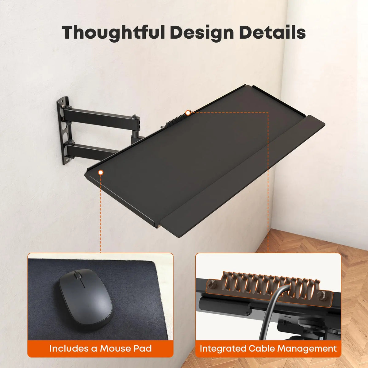 PUTORSEN Wall Mount Monitor Arm, Keyboard Tray and CPU Holder Included Height Adjustable Full Motion Arm for 17 to 32 Inch, Sit Stand Workstation, VESA 75x75/100x100, Black PUTORSEN