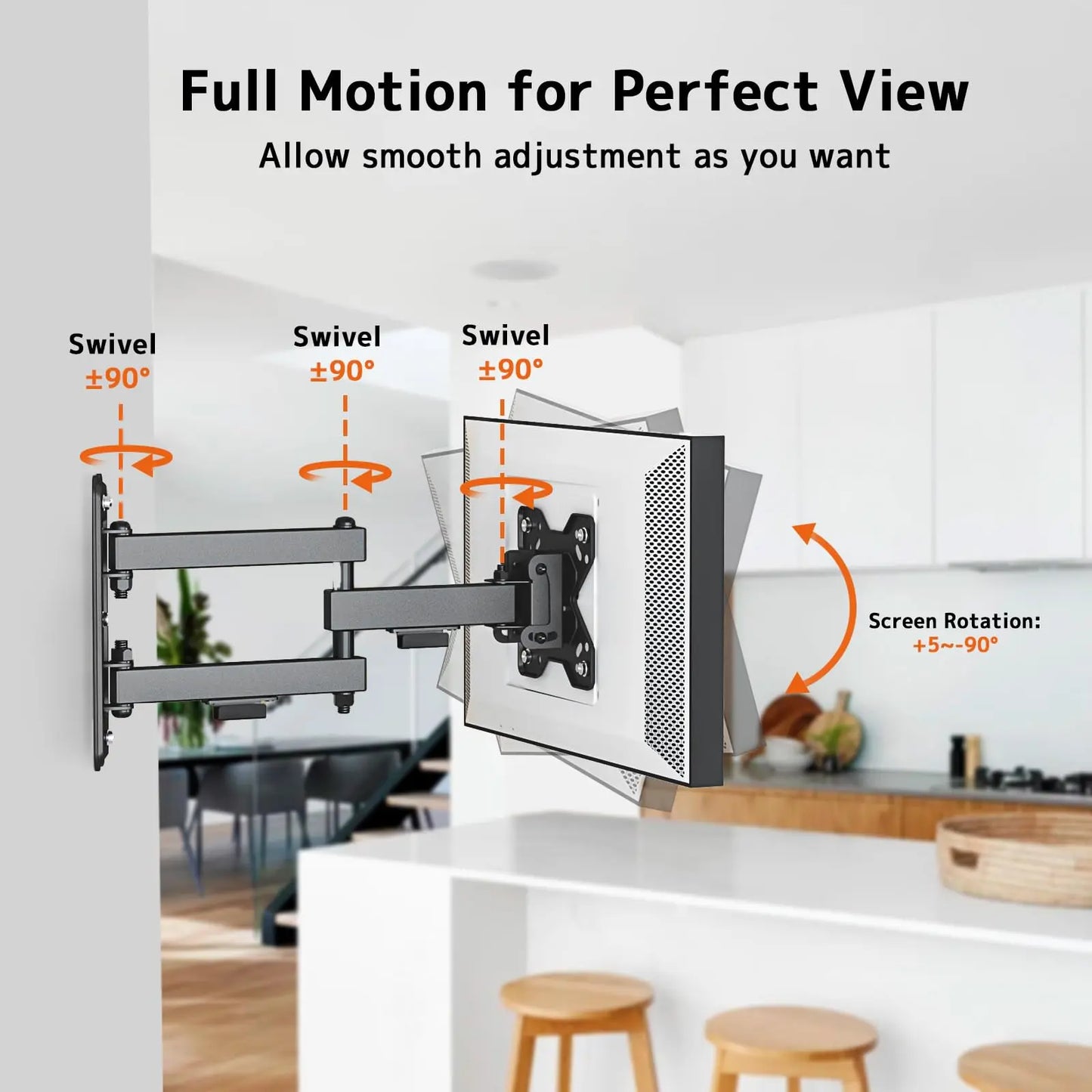 PUTORSEN Wall Mount for Echo Show 21,Echo Show 15, Full Motion Articulating Arm TV Bracket, Adjustable Tilt Swivel, Holds 44lbs, VESA 75x75 100x100mm, Black PUTORSEN