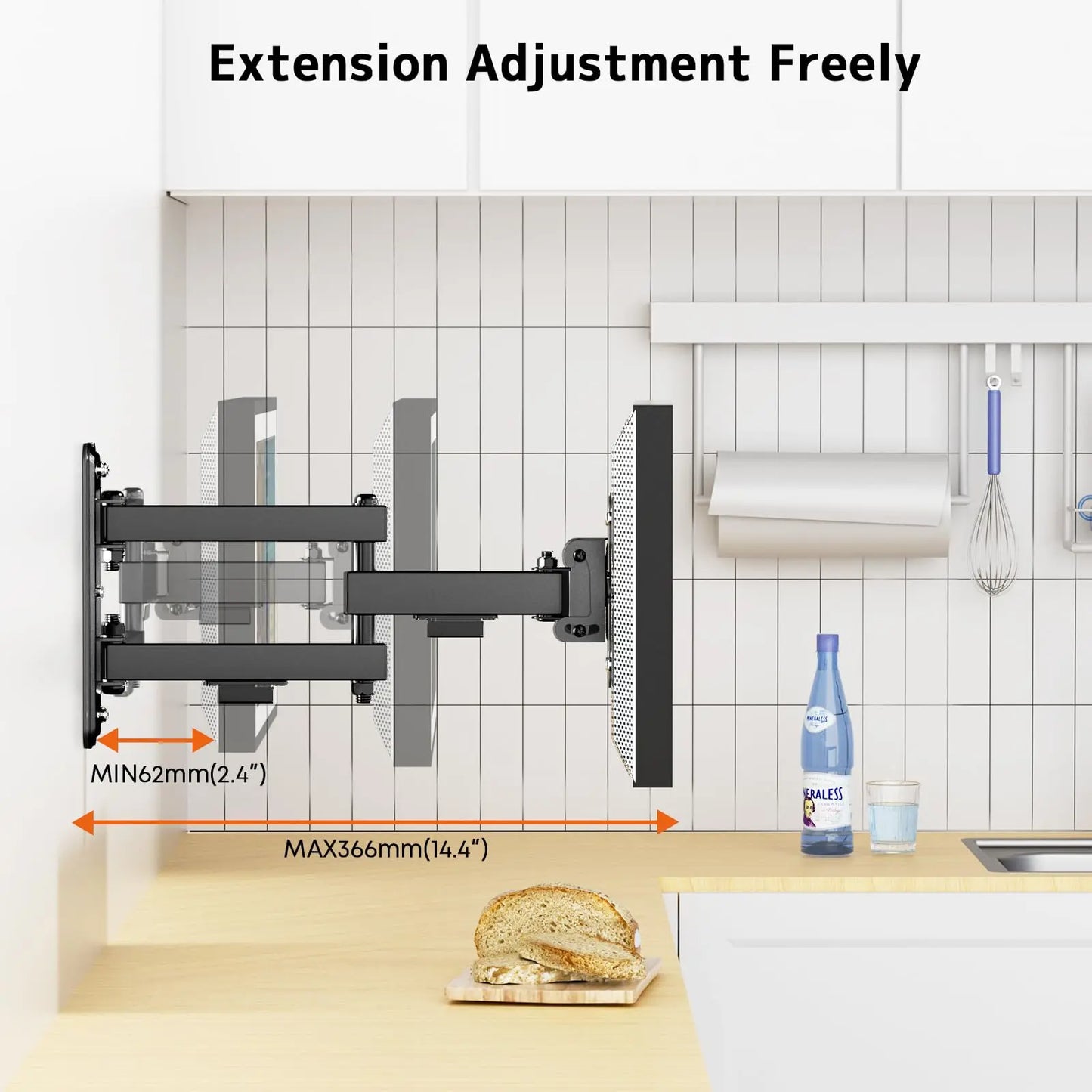PUTORSEN Wall Mount for Echo Show 21,Echo Show 15, Full Motion Articulating Arm TV Bracket, Adjustable Tilt Swivel, Holds 44lbs, VESA 75x75 100x100mm, Black PUTORSEN