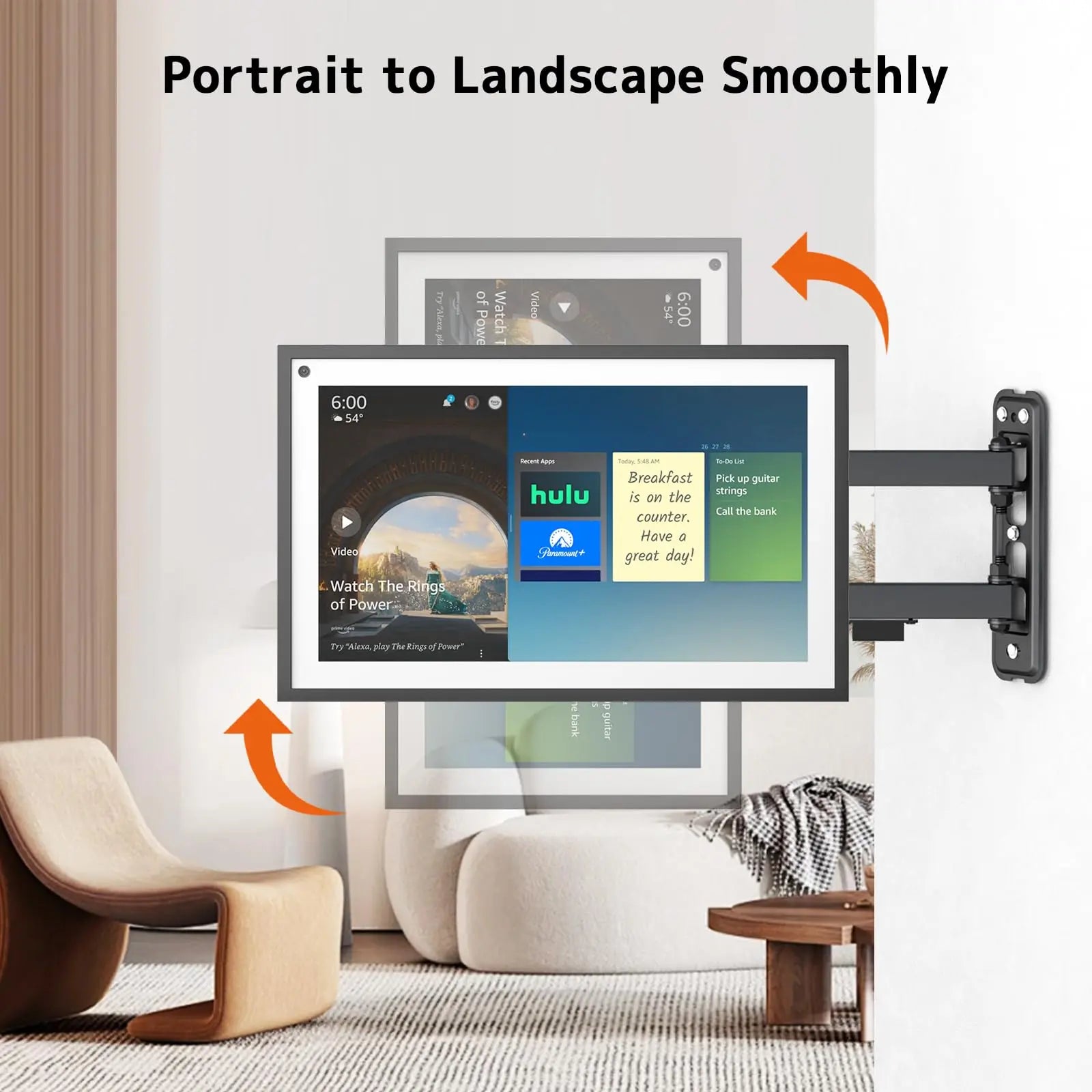 PUTORSEN Wall Mount for Echo Show 21,Echo Show 15, Full Motion Articulating Arm TV Bracket, Adjustable Tilt Swivel, Holds 44lbs, VESA 75x75 100x100mm, Black PUTORSEN