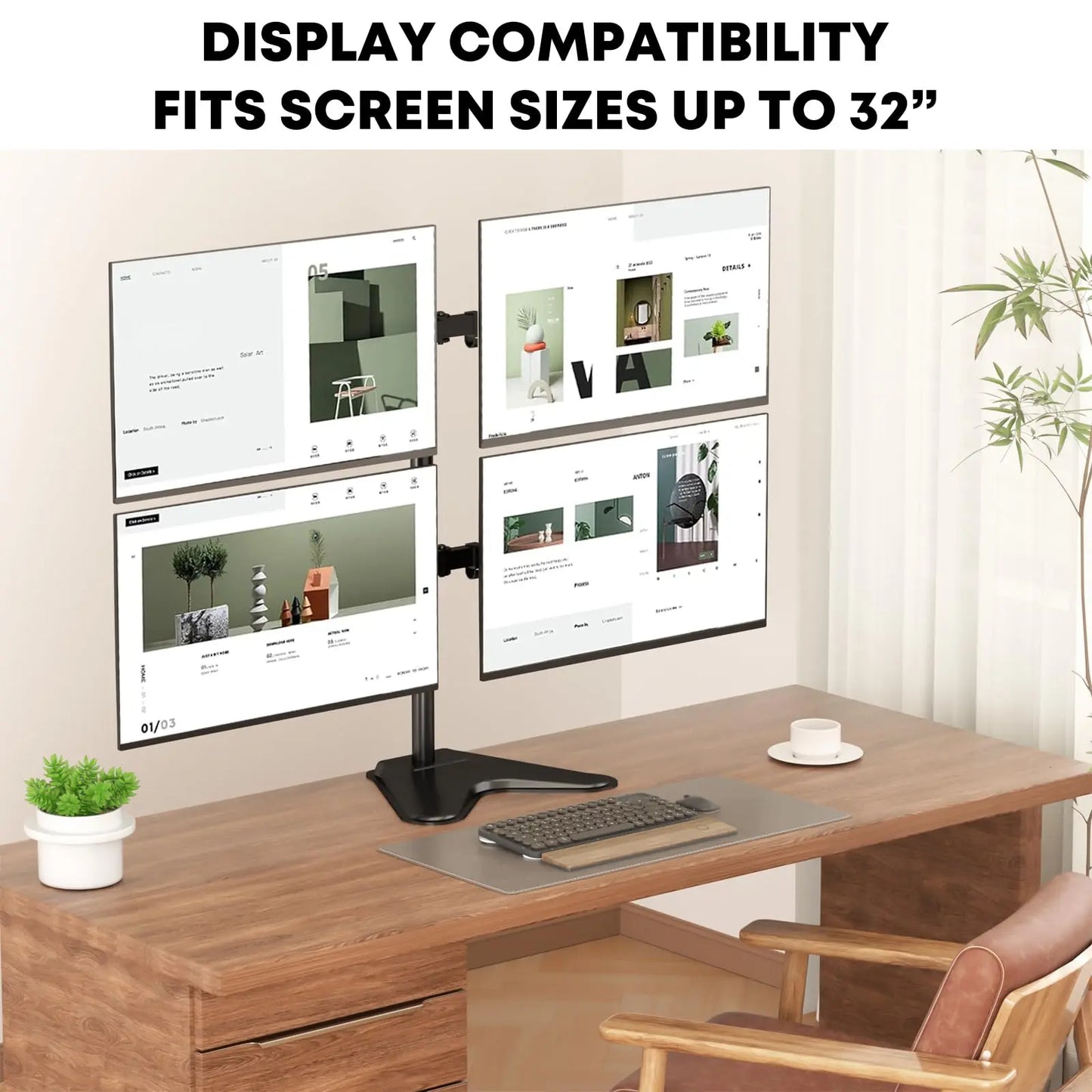 Quad Monitor Stand, 4 Monitor Mount for 17 to 32 inch Computer Screens,Hold up to 19.8lbs Each,Fully Adjustable Stacked 4 Monitor Desk Mount,Black PUTORSEN