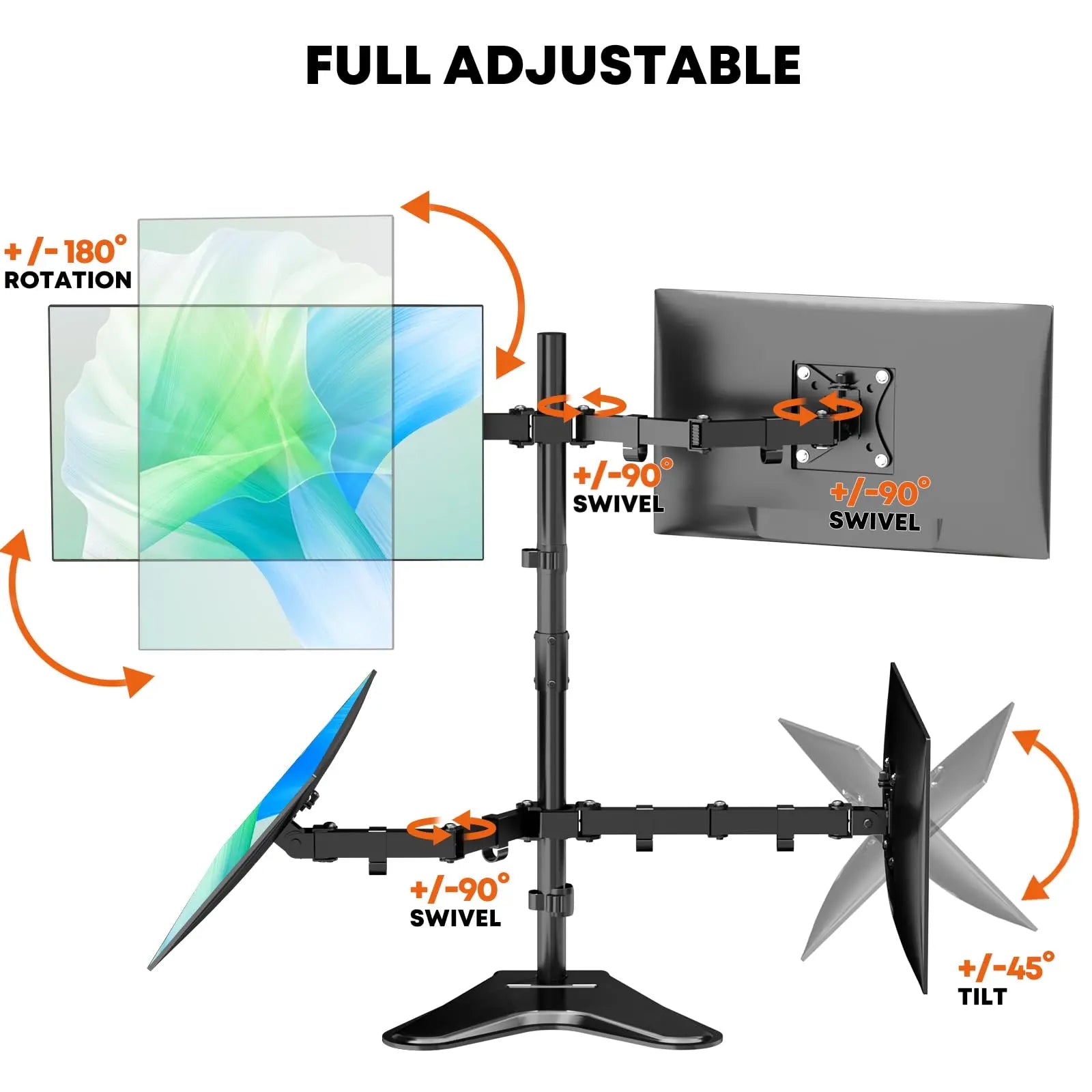 Quad Monitor Stand, 4 Monitor Mount for 17 to 32 inch Computer Screens,Hold up to 19.8lbs Each,Fully Adjustable Stacked 4 Monitor Desk Mount,Black PUTORSEN