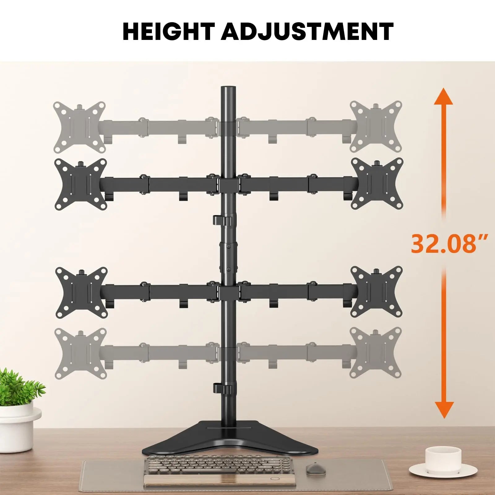 Quad Monitor Stand, 4 Monitor Mount for 17 to 32 inch Computer Screens,Hold up to 19.8lbs Each,Fully Adjustable Stacked 4 Monitor Desk Mount,Black PUTORSEN