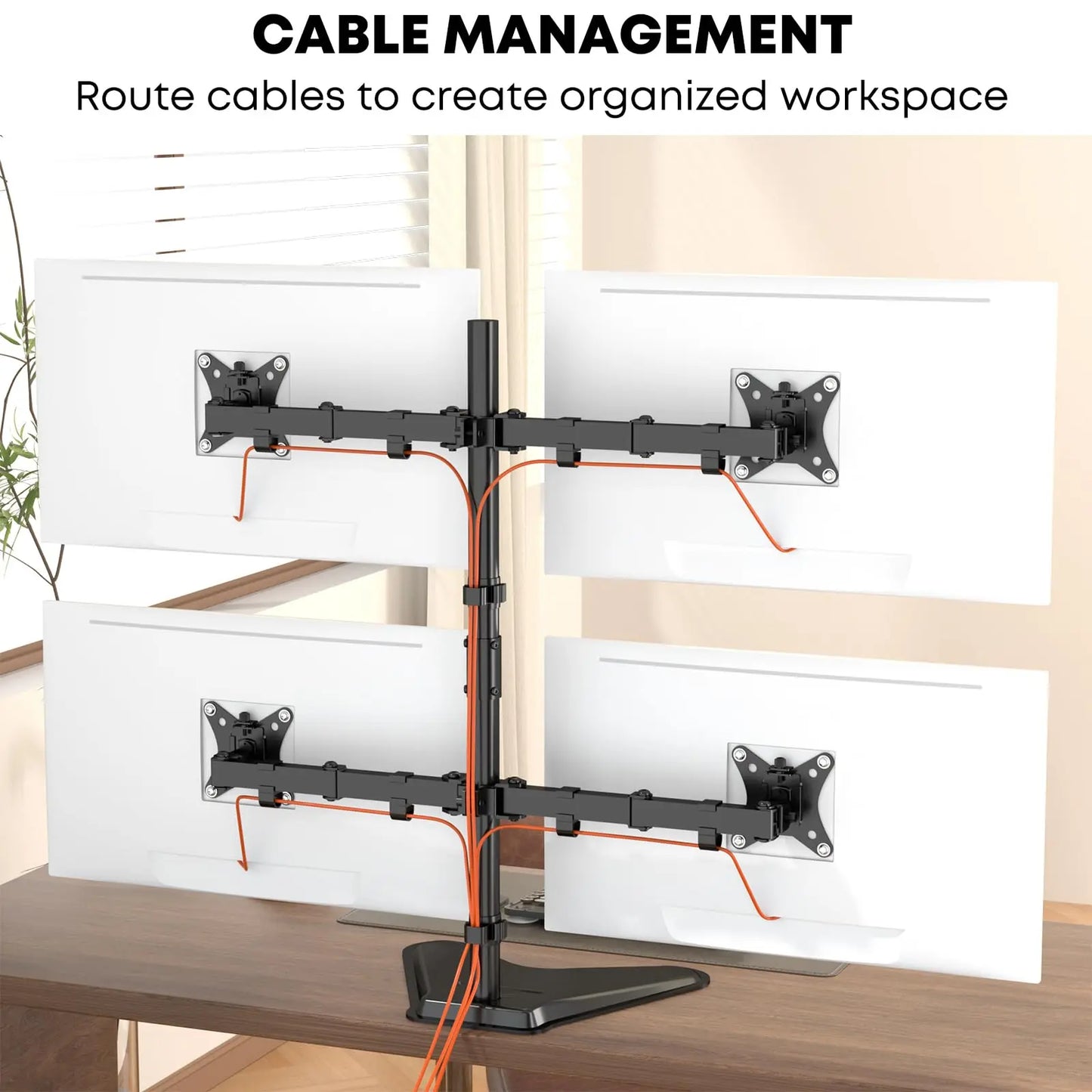 Quad Monitor Stand, 4 Monitor Mount for 17 to 32 inch Computer Screens,Hold up to 19.8lbs Each,Fully Adjustable Stacked 4 Monitor Desk Mount,Black PUTORSEN