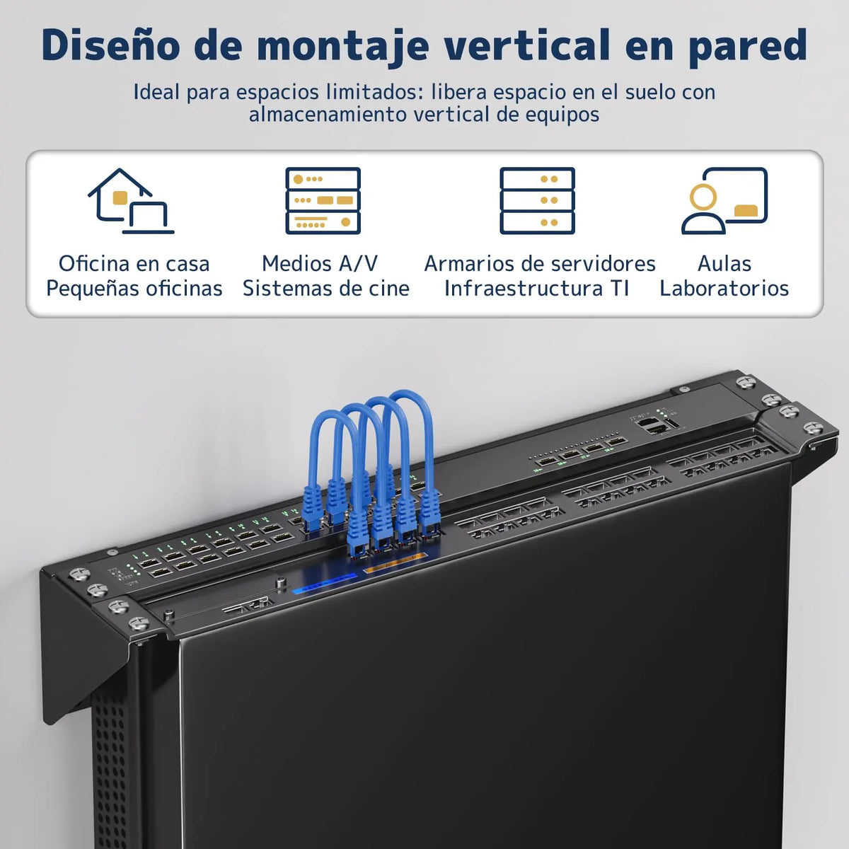 Soporte rack pared 2U 19", montaje vertical y bajo escritorio, acero para servidor, switch y panel de parcheo, hasta 55 kg, incluye herrajes PUTORSEN