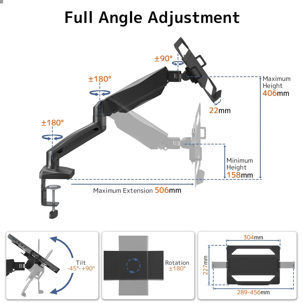 Soporte sobremesa 2 en 1 para portátil 11,6-17,3'' y monitor 17-32'', hasta 9 KG, VESA 75/100 mm PUTORSEN