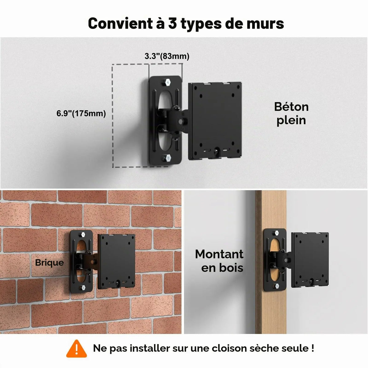 Support Mural pour Écran PC 17–49 Pouces, Charge maximale 20KG Support Écran Mural à Mouvement Complet, Plaque VESA à Dégagement Rapide, VESA 75x75/100x100mm PUTORSEN