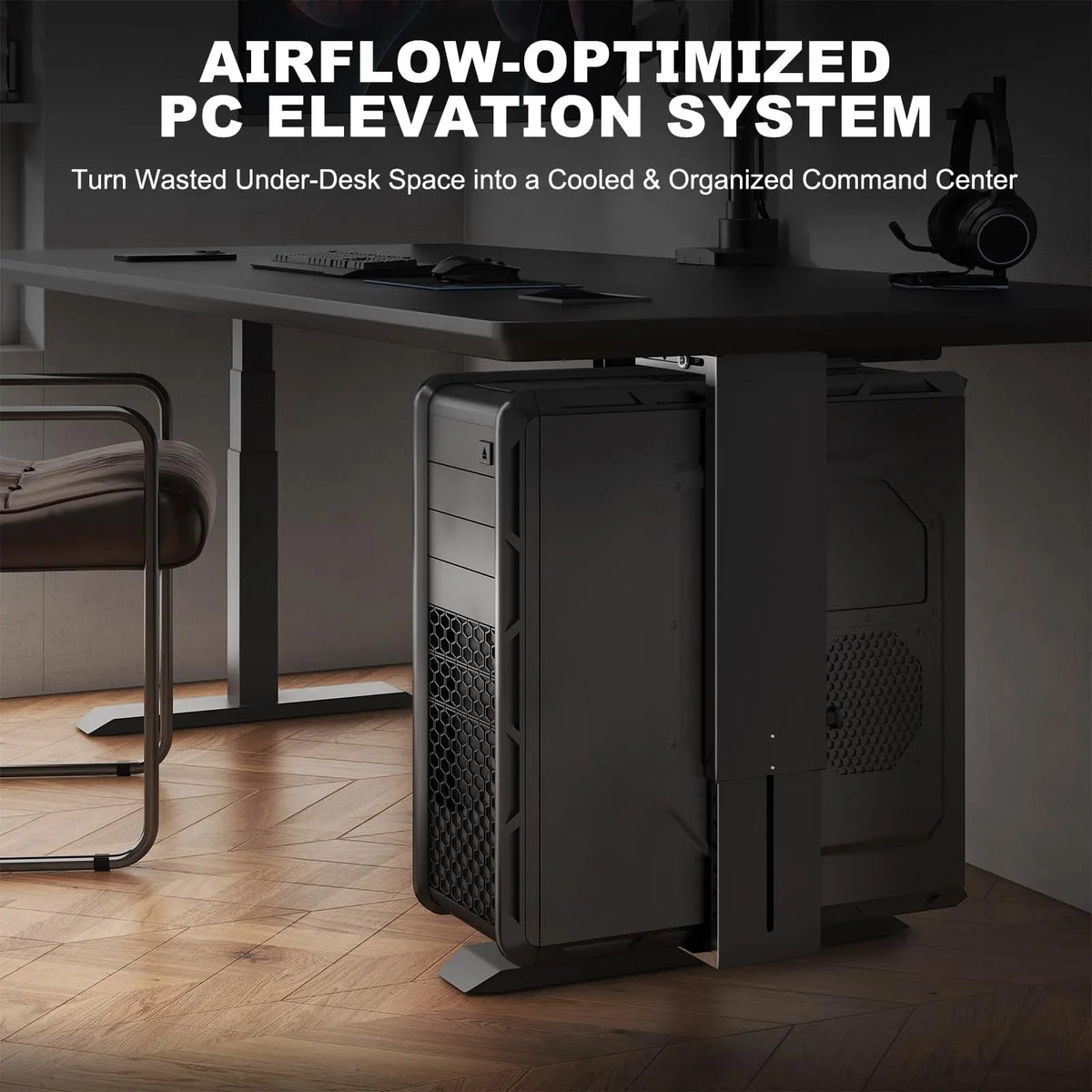 Support PC sous Bureau réglable hauteur et largeur, pour tour Mid/Full Tower, jusqu'à 25 kg, Noir PUTORSEN