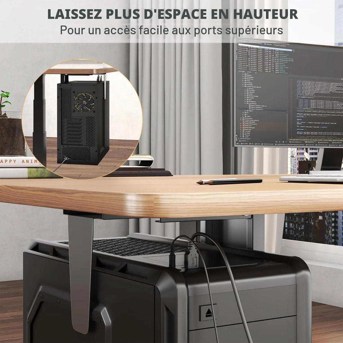 Support PC sous Bureau réglable hauteur et largeur, pour tour Mid/Full Tower, jusqu'à 25 kg, Noir PUTORSEN