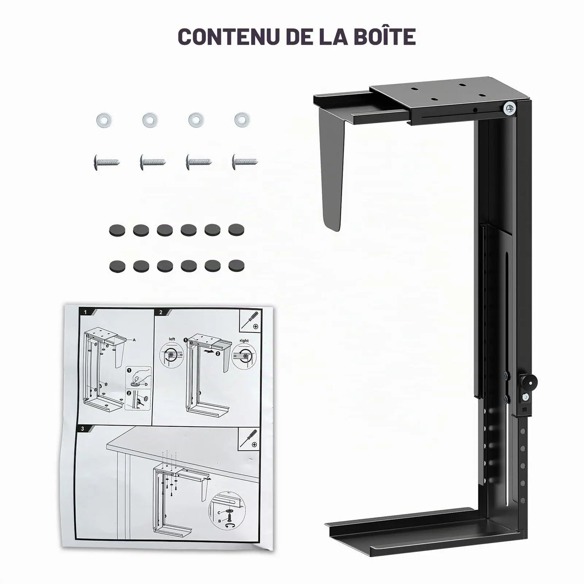 Support PC sous Bureau réglable hauteur et largeur, pour tour Mid/Full Tower, jusqu'à 25 kg, Noir PUTORSEN