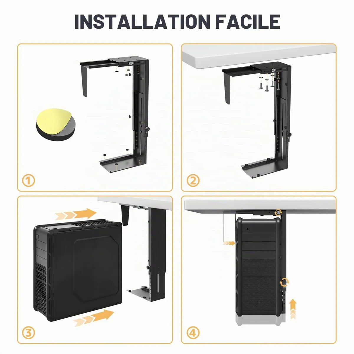 Support PC sous Bureau réglable hauteur et largeur, pour tour Mid/Full Tower, jusqu'à 25 kg, Noir PUTORSEN