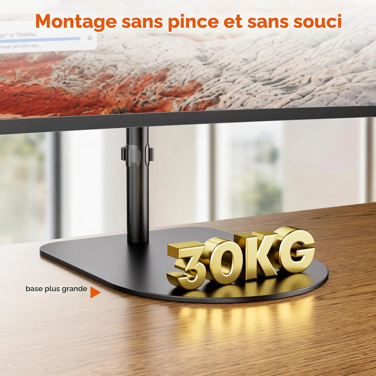 Support Triple Écran pour 49/32 Pouces, VESA 75x75/100x100 mm, charge 20 kg Base lestée stable, sans serrage. Écran central 49" jusqu'à 20 kg, écrans latéraux 32" jusqu'à 10 kg. Acier renforcé, réglages complets, montage facile PUTORSEN