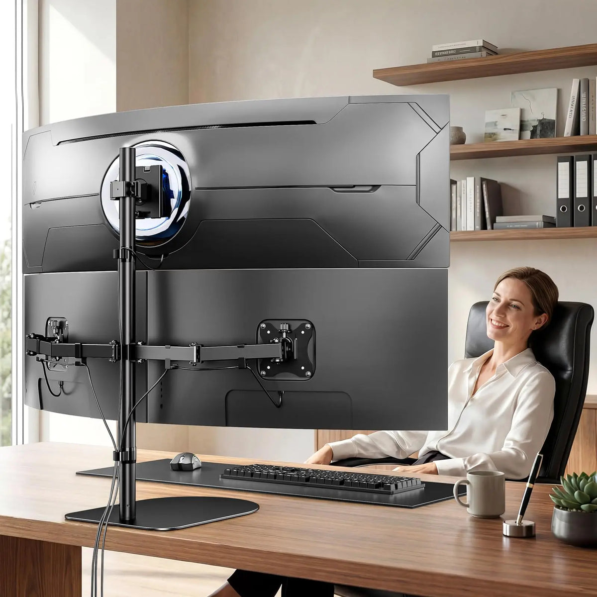 Support Triple Écran pour 49/32 Pouces, VESA 75x75/100x100 mm, charge 20 kg Base lestée stable, sans serrage. Écran central 49" jusqu'à 20 kg, écrans latéraux 32" jusqu'à 10 kg. Acier renforcé, réglages complets, montage facile PUTORSEN