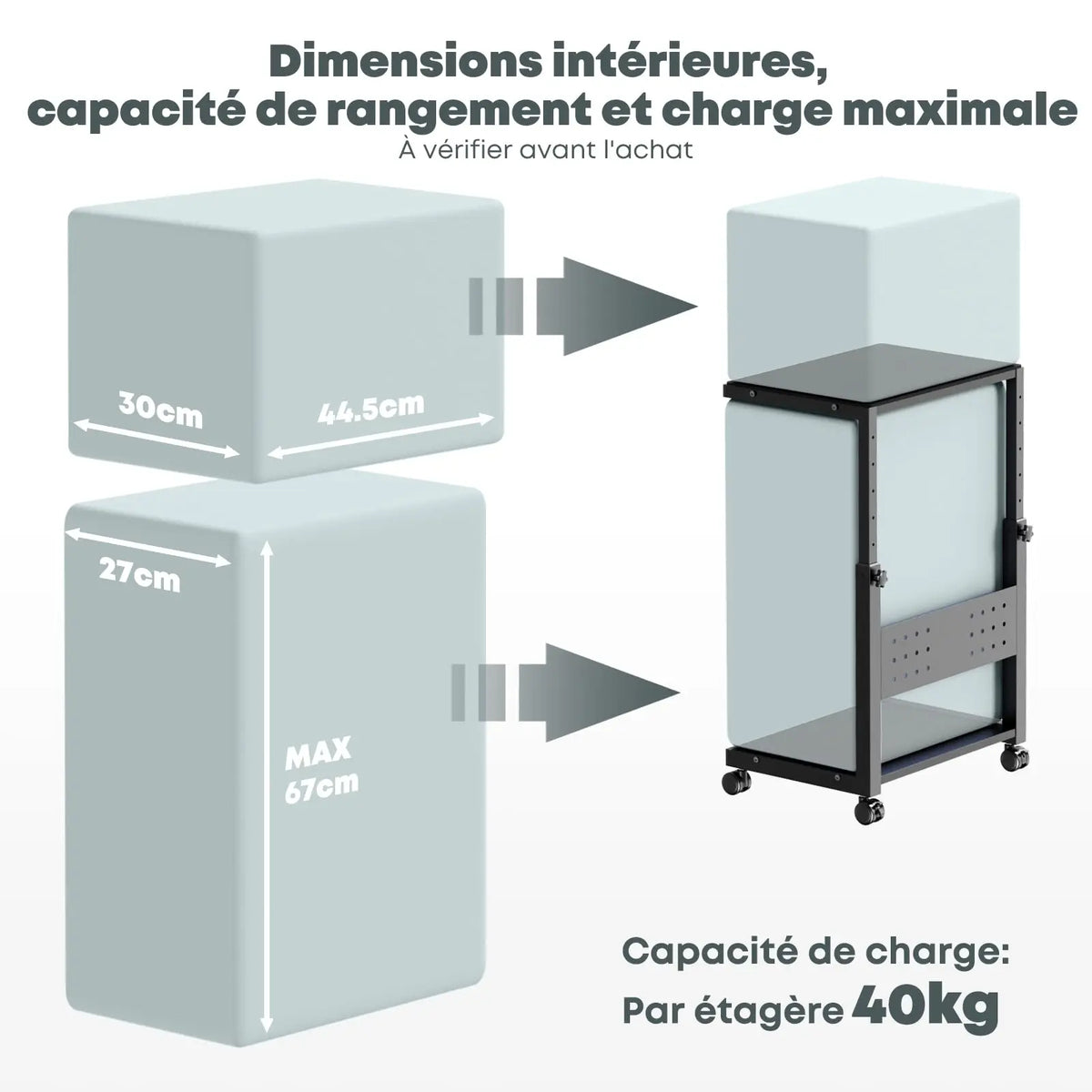 Support tour PC à roulettes, hauteur réglable 52–77cm (6 niveaux), 2 étages, charge max 40 kg/niveau, avec tapis de souris, gaming/bureau/maison, Noir PUTORSEN