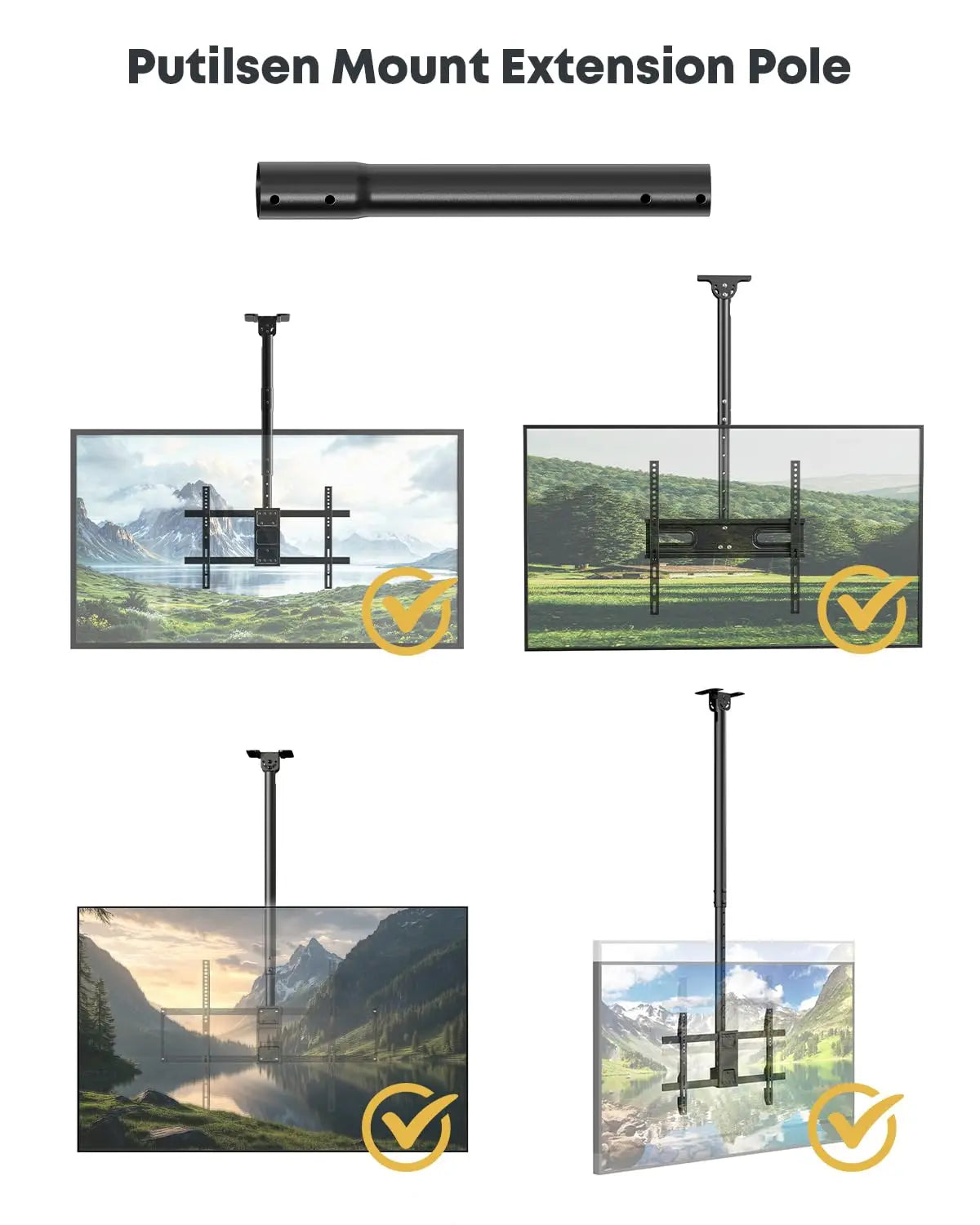 TV-Deckenhalterung Verlängerungsstange, 415 mm Passend für 43–86" & 50–100" TV-Deckenhalterungen, für zu kurze Tragarme PUTORSEN