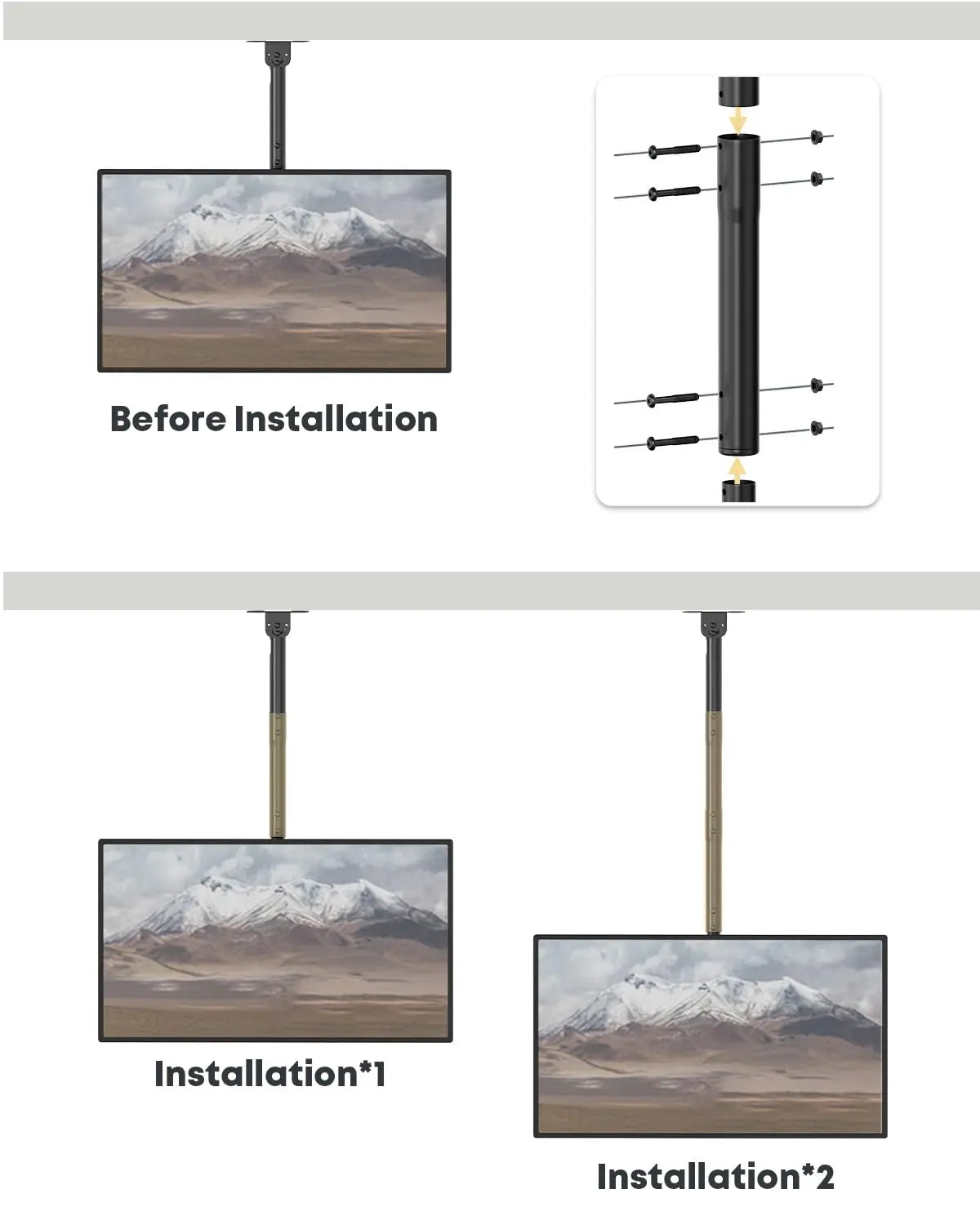 TV-Deckenhalterung Verlängerungsstange, 415 mm Passend für 43–86" & 50–100" TV-Deckenhalterungen, für zu kurze Tragarme PUTORSEN
