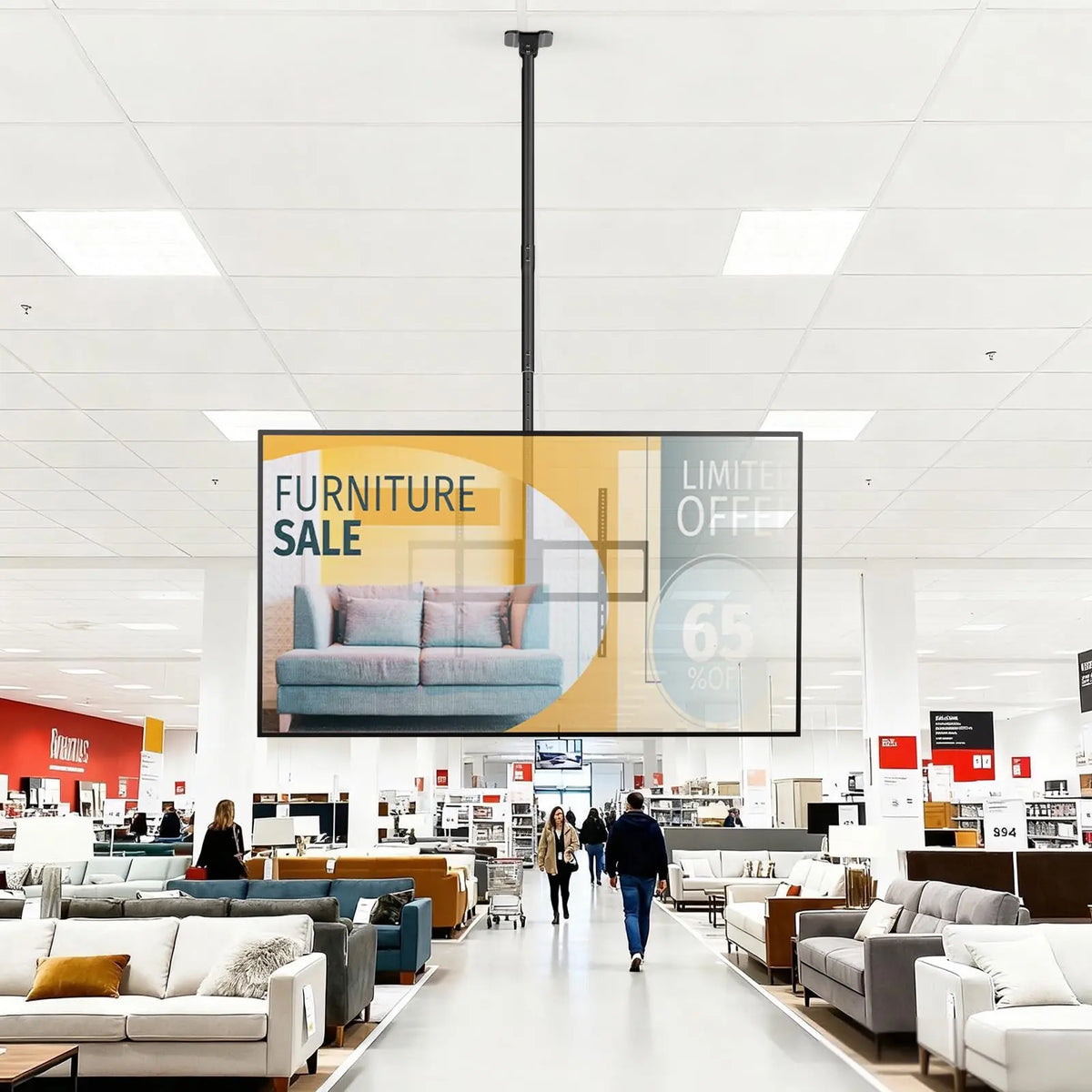 TV-Deckenhalterung für 50–100" Flach- & Curved-Fernseher, bis 80 kg 360° drehbar, neig- und schwenkbar, höhenverstellbar (1090–2100 mm), VESA 800x600, für OLED/4K-TVs, schwarz PUTORSEN