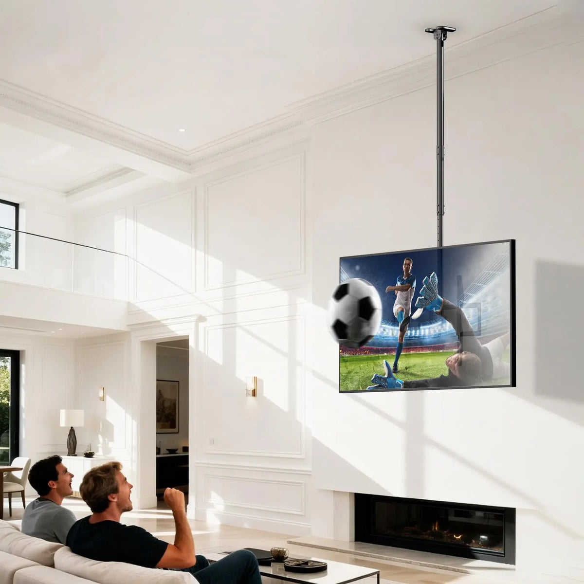 TV-Deckenhalterung für 50–100" Flach- & Curved-Fernseher, bis 80 kg 360° drehbar, neig- und schwenkbar, höhenverstellbar (1090–2100 mm), VESA 800x600, für OLED/4K-TVs, schwarz PUTORSEN