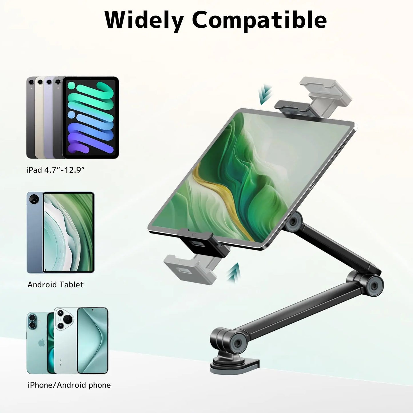 Tablet Stand Holder for Desk,Adjustable Flexible Phone Tablet Holder with 360° Rotation, Tablet Desk Clamp Mount Compatible with 4.7"-12.9" iPad, iPhone, Kindle, Black PUTORSEN