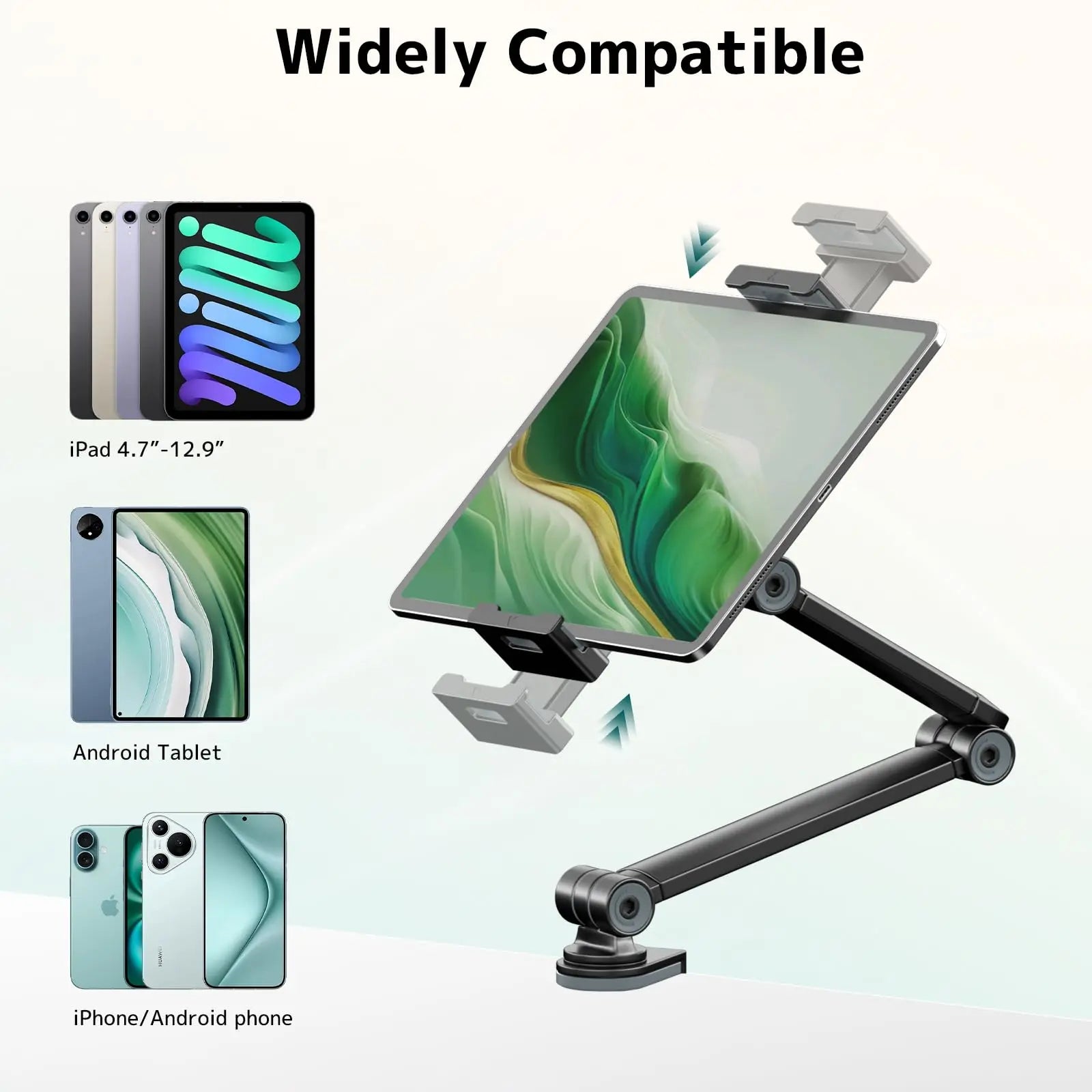 Tablet Stand Holder for Desk,Adjustable Flexible Phone Tablet Holder with 360° Rotation, Tablet Desk Clamp Mount Compatible with 4.7"-12.9" iPad, iPhone, Kindle, Black PUTORSEN
