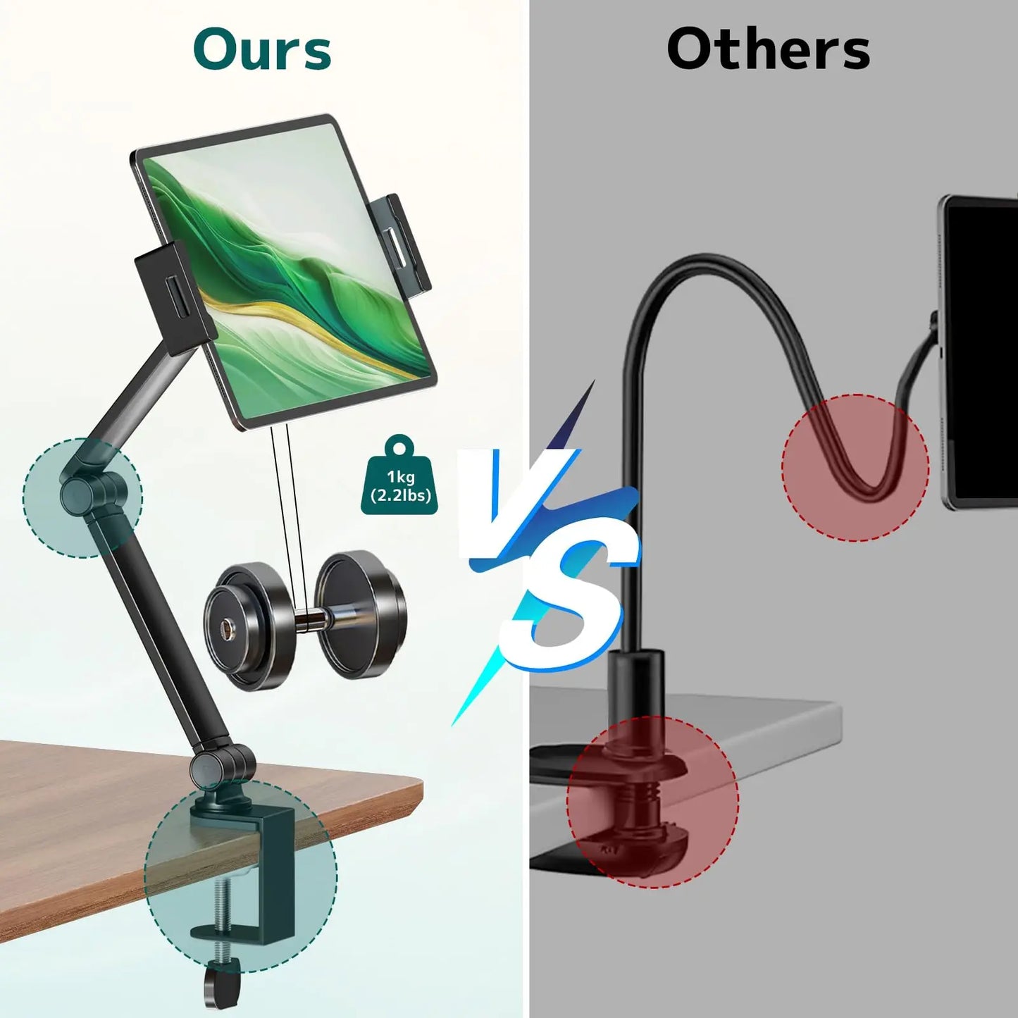 Tablet Stand Holder for Desk,Adjustable Flexible Phone Tablet Holder with 360° Rotation, Tablet Desk Clamp Mount Compatible with 4.7"-12.9" iPad, iPhone, Kindle, Black PUTORSEN