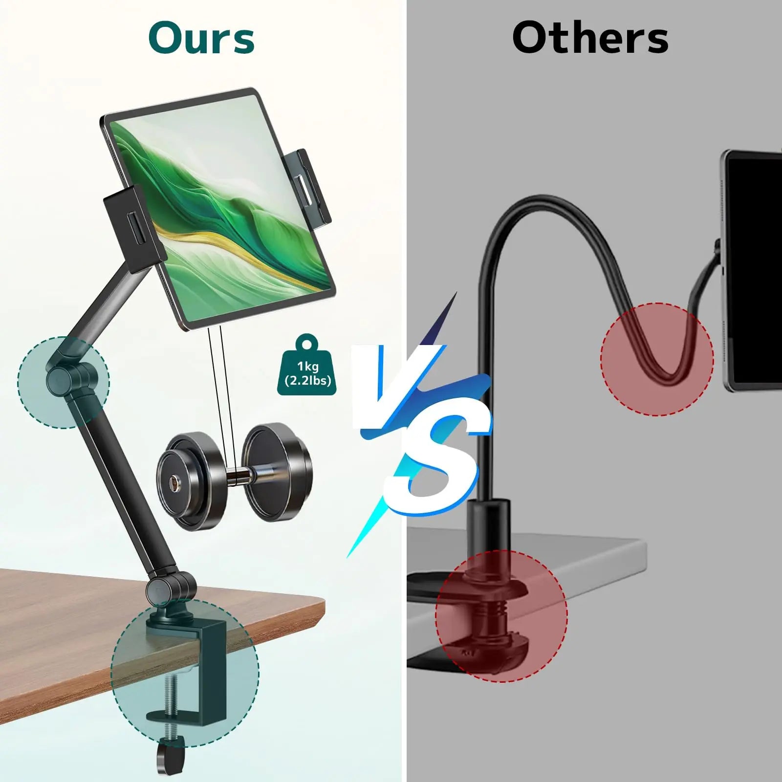 Tablet Stand Holder for Desk,Adjustable Flexible Phone Tablet Holder with 360° Rotation, Tablet Desk Clamp Mount Compatible with 4.7"-12.9" iPad, iPhone, Kindle, Black PUTORSEN