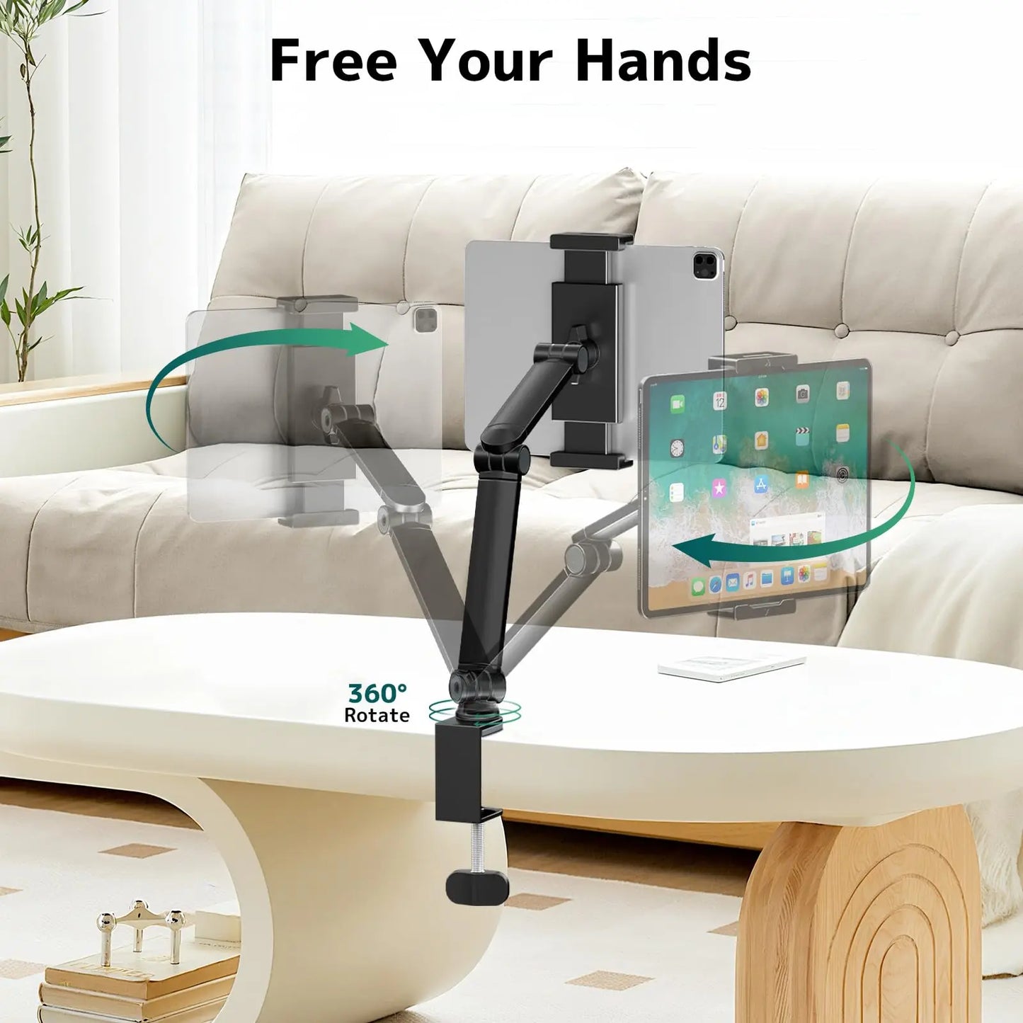 Tablet Stand Holder for Desk,Adjustable Flexible Phone Tablet Holder with 360° Rotation, Tablet Desk Clamp Mount Compatible with 4.7"-12.9" iPad, iPhone, Kindle, Black PUTORSEN