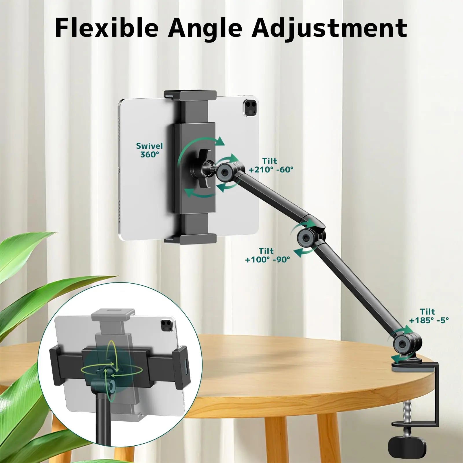 Tablet Stand Holder for Desk,Adjustable Flexible Phone Tablet Holder with 360° Rotation, Tablet Desk Clamp Mount Compatible with 4.7"-12.9" iPad, iPhone, Kindle, Black PUTORSEN