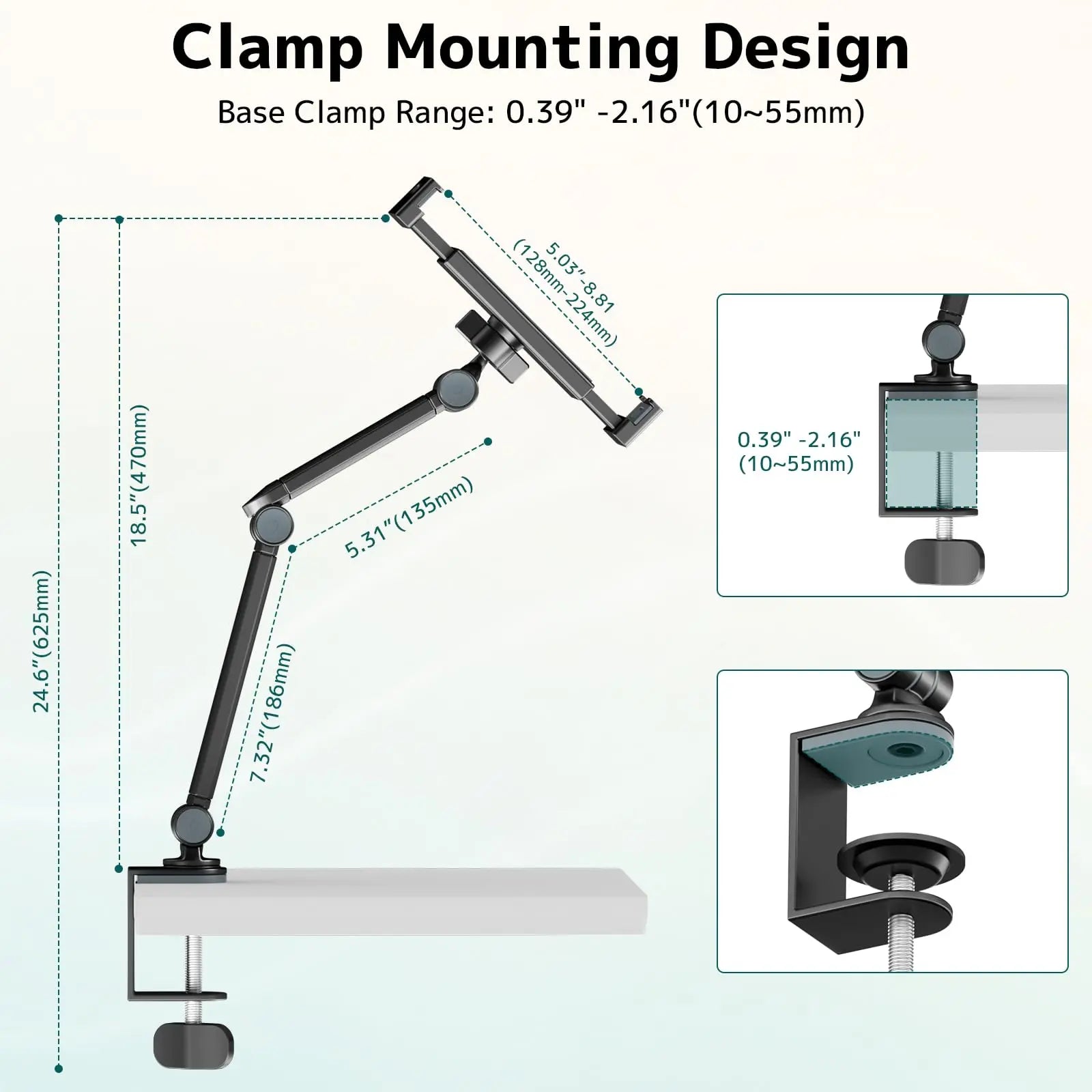Tablet Stand Holder for Desk,Adjustable Flexible Phone Tablet Holder with 360° Rotation, Tablet Desk Clamp Mount Compatible with 4.7"-12.9" iPad, iPhone, Kindle, Black PUTORSEN