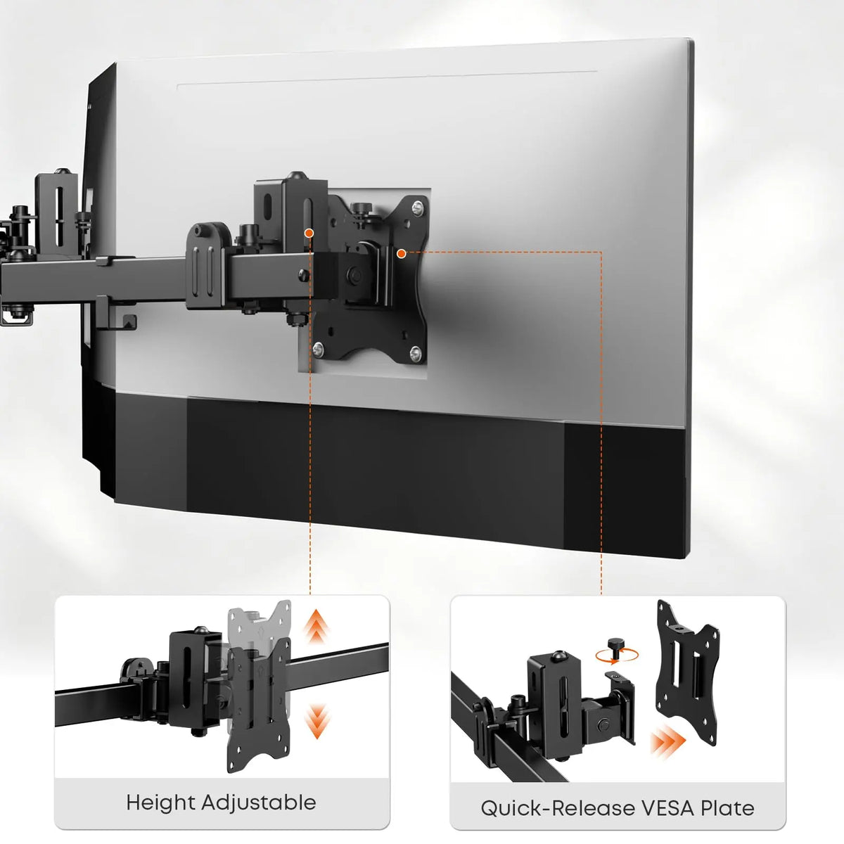Triple Monitor Wall Mount for 17"–27" Screens, Full Ergonomic Adjustment, Flush Wall Installation, Swivel, Tilt & Rotate, Heavy-Duty Steel Construction, Built-in Cable Management, 15.4 lbs Max Per Arm, VESA 75x75/100x100mm, Black PUTORSEN
