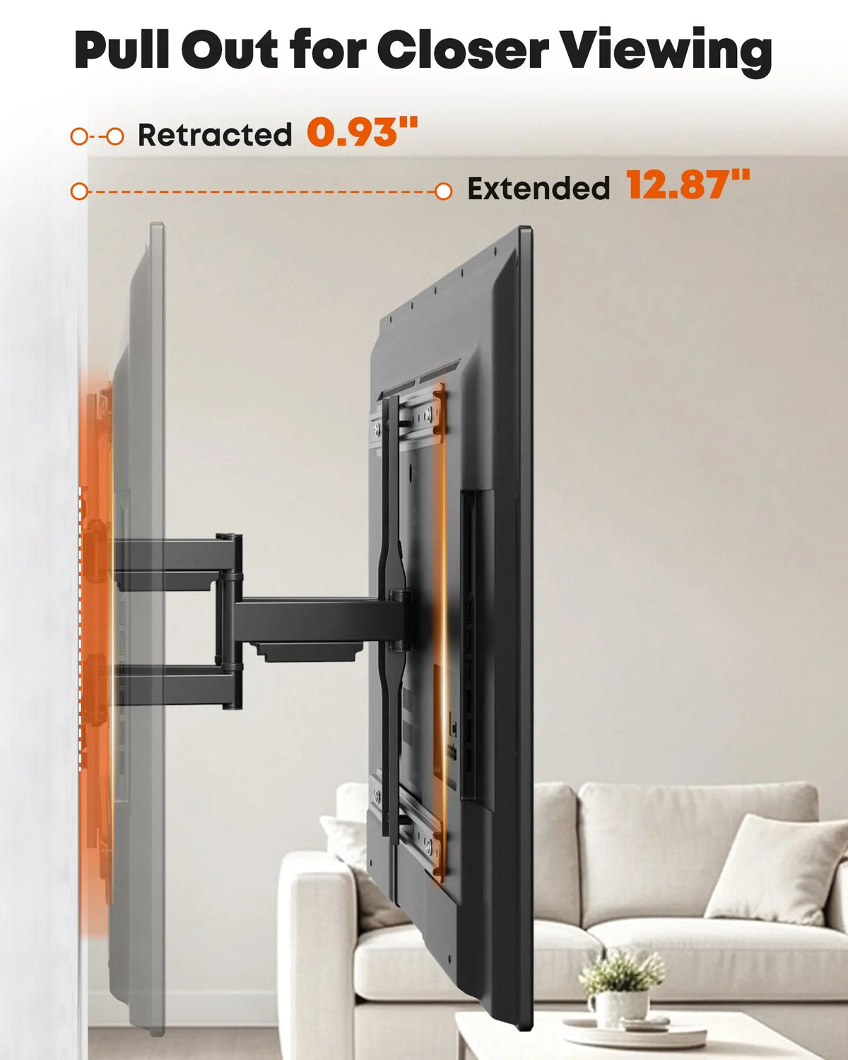 Ultra Slim Full Motion TV Wall Mount for 32-90", Swivel & Tilt, 0.9" Low Profile, Holds 110 lbs, Max VESA 600x400mm, Fits 16" Studs PUTORSEN