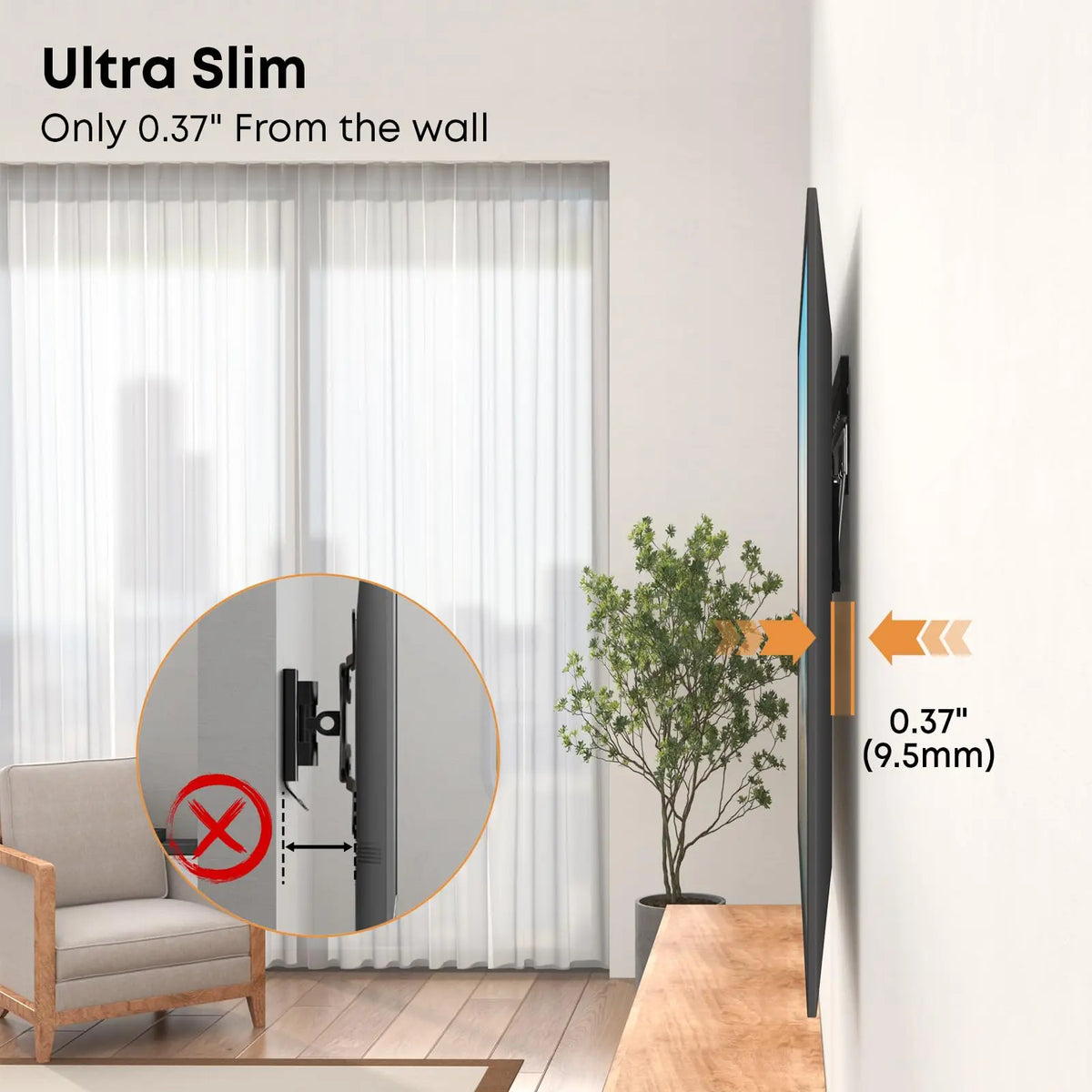 Ultra Slim TV-Wandhalterung für 37–80" Flachbildschirme, max. 75 kg, max. VESA 600x400 mm, 9,5 mm Wandabstand, passend für Samsung Frame TVs (2021–2023) PUTORSEN