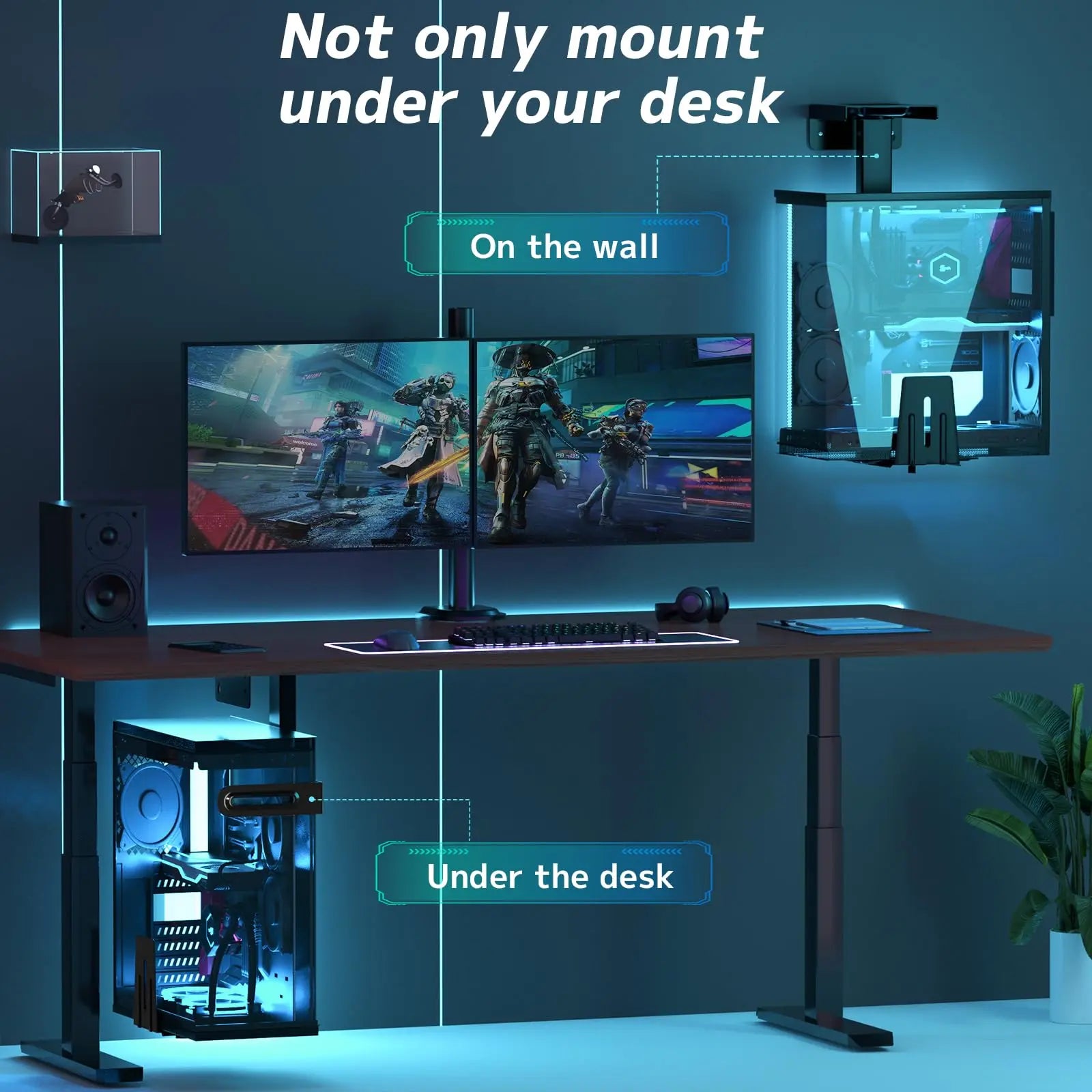 Under Desk PC Stand – Adjustable in Height and Width, 360° Rotation, Up to 30 kg, for PC Towers, Black PUTORSEN