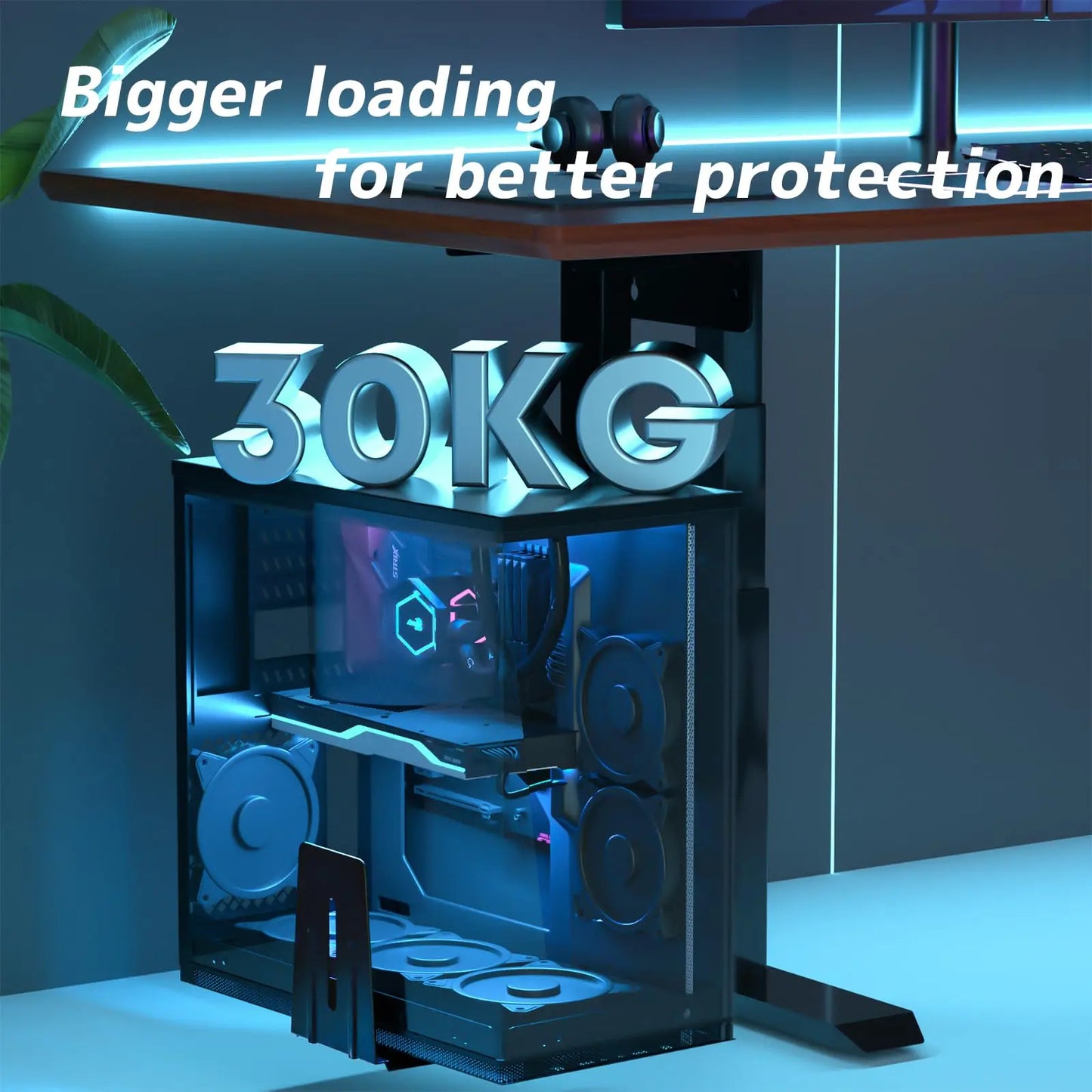 Under Desk PC Stand – Adjustable in Height and Width, 360° Rotation, Up to 30 kg, for PC Towers, Black PUTORSEN