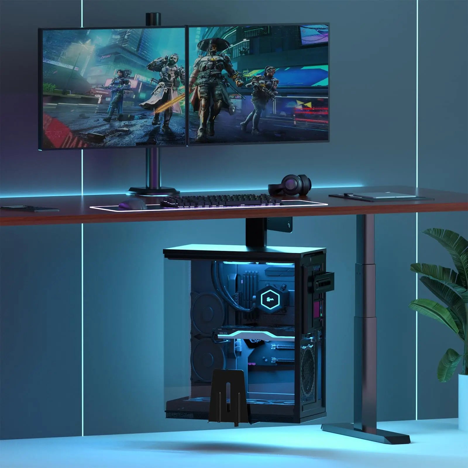 Under Desk PC Stand – Adjustable in Height and Width, 360° Rotation, Up to 30 kg, for PC Towers, Black PUTORSEN