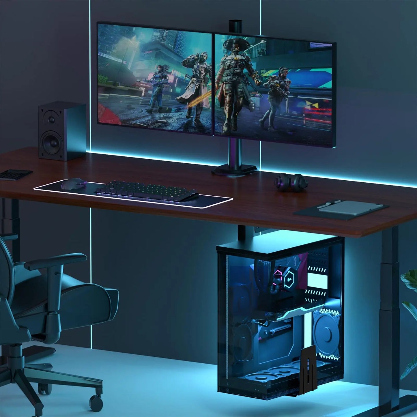 Under Desk PC Stand – Adjustable in Height and Width, 360° Rotation, Up to 30 kg, for PC Towers, Black PUTORSEN