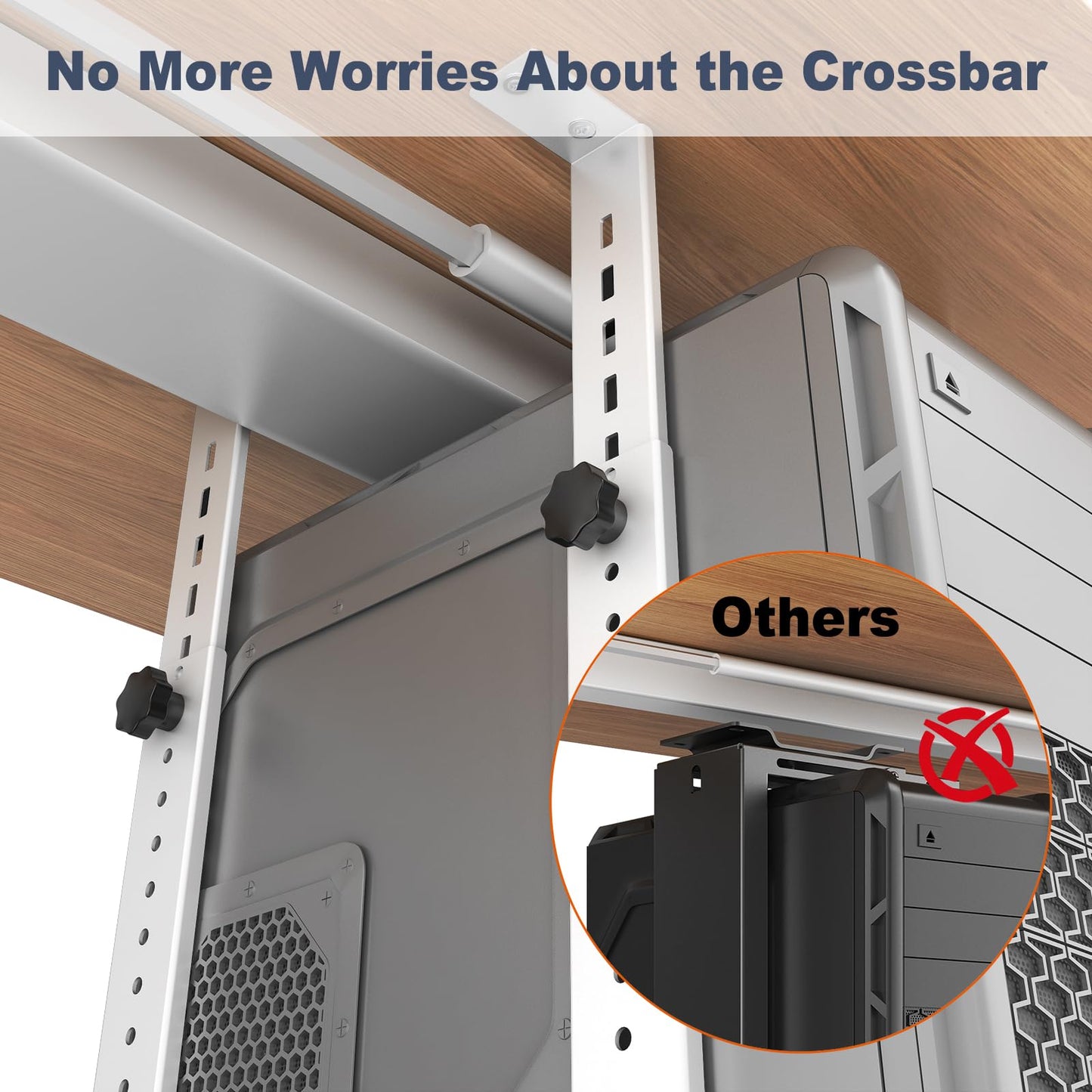 PUTORSEN Under Desk PC Mount for Mid/Mini-Tower Cases - Vertical/Horizontal CPU Holder up to 77 lbs (White)