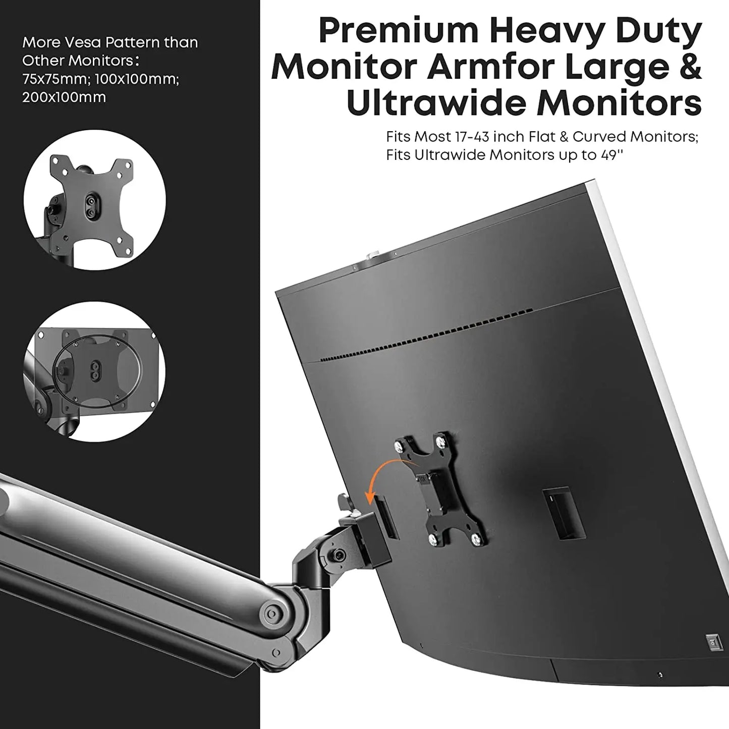 PUTORSEN®Single Monitor Arm Desk Mount for 17-43 inch Flat & Curved Screens PUTORSEN